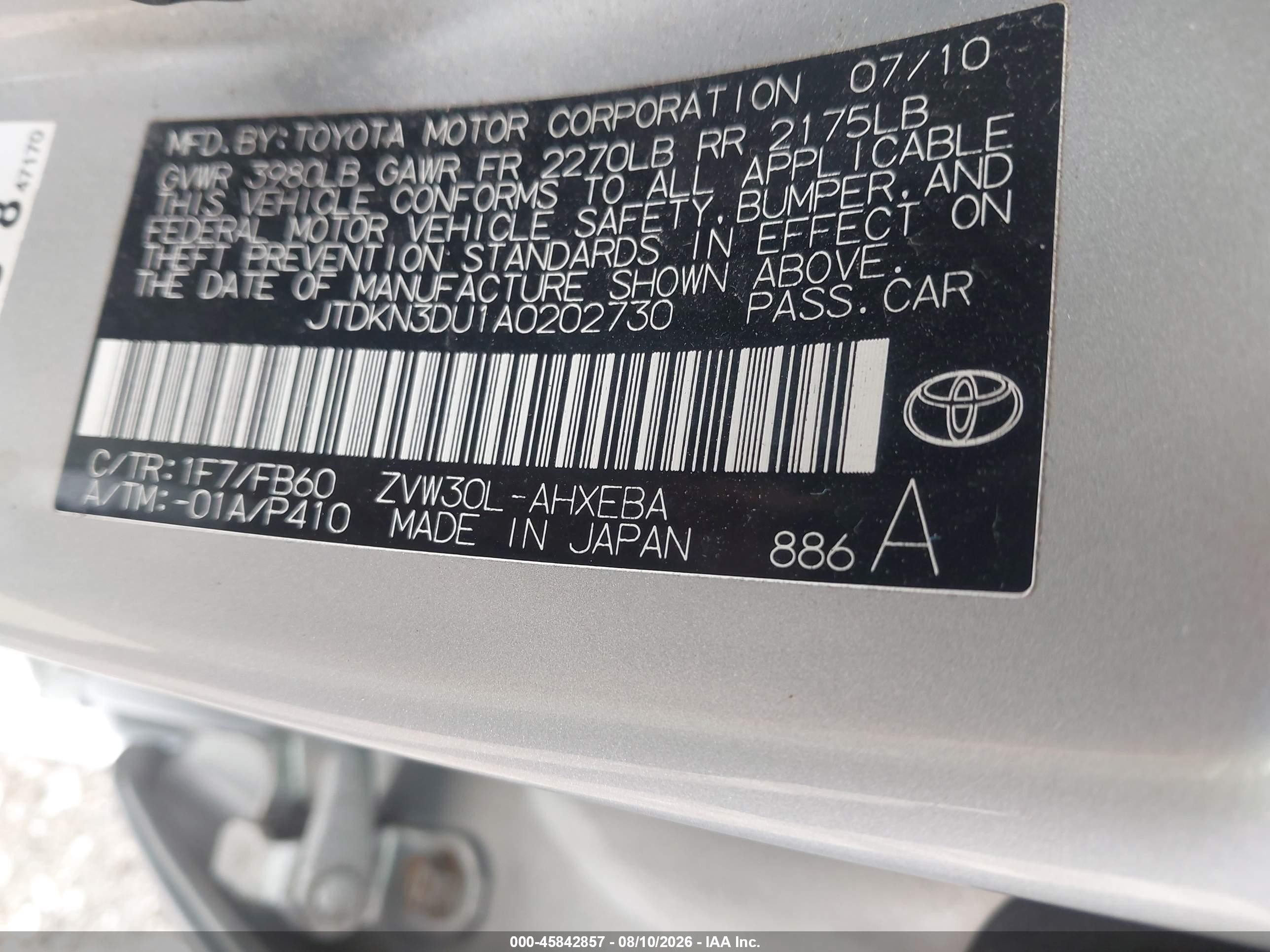 2010 Toyota Prius Ii Silver vin: JTDKN3DU1A0202730