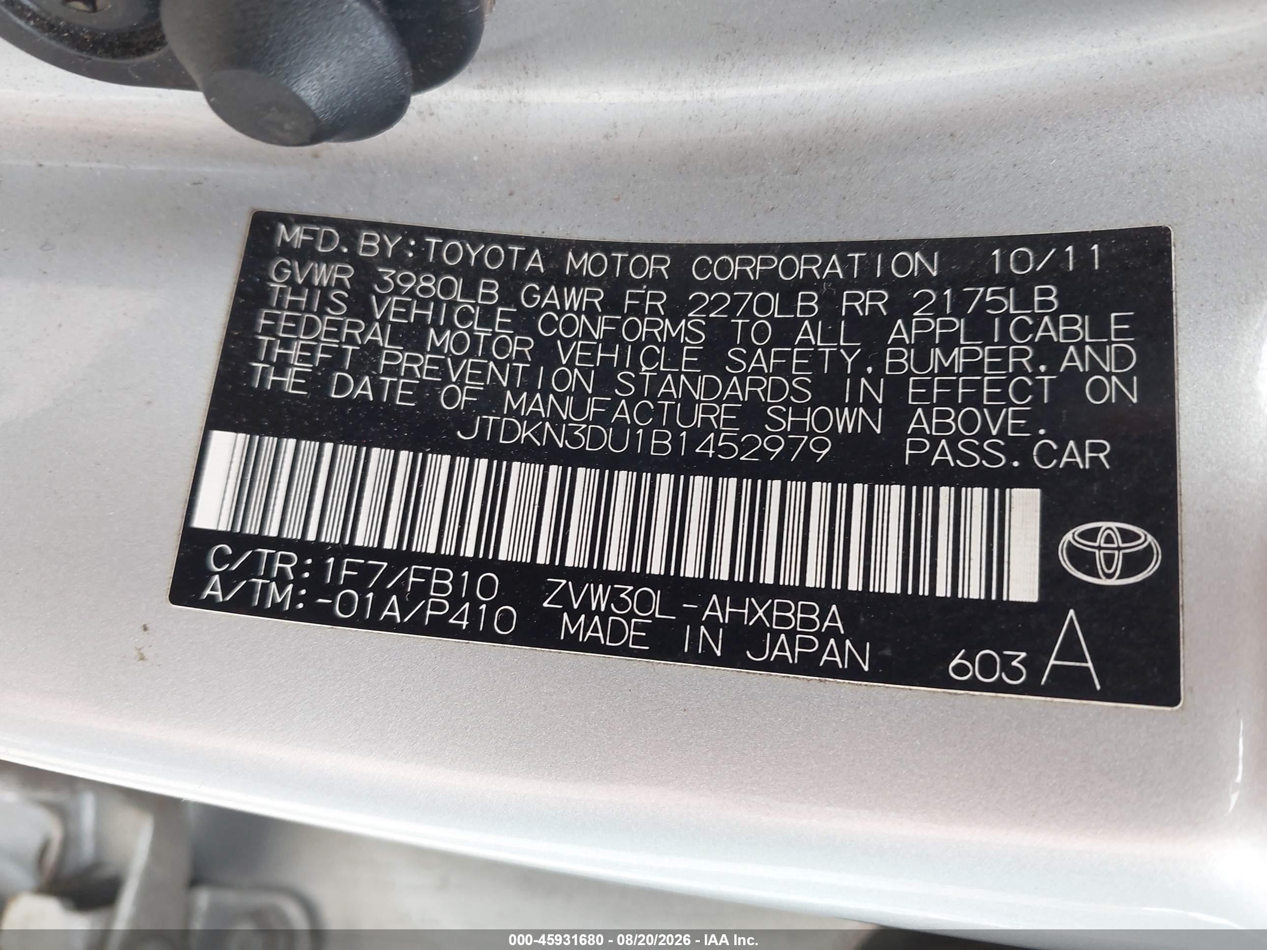 2011 Toyota Prius Five/four/one/three/two Silver vin: JTDKN3DU1B1452979