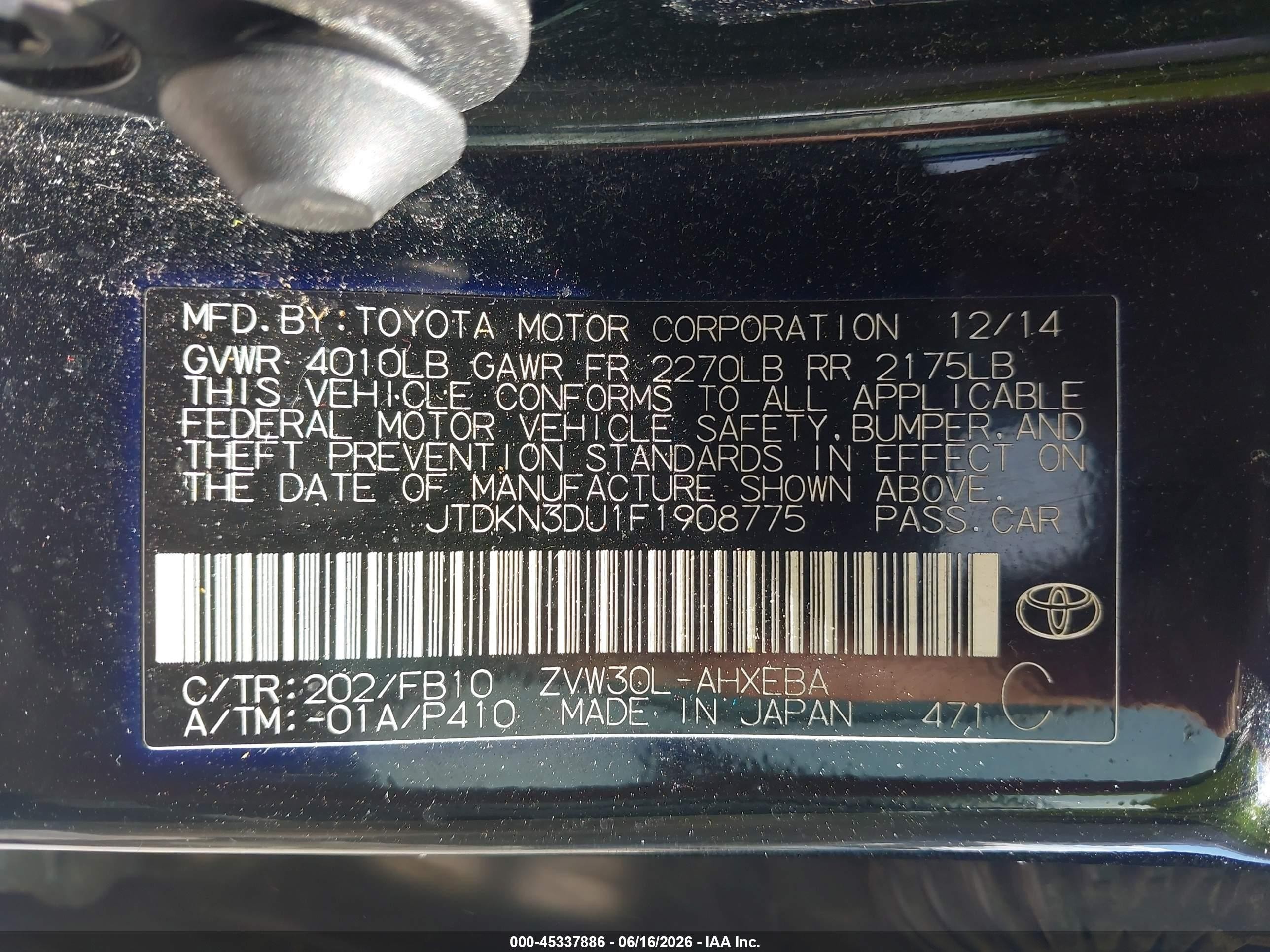 2015 Toyota Prius Three Black vin: JTDKN3DU1F1908775