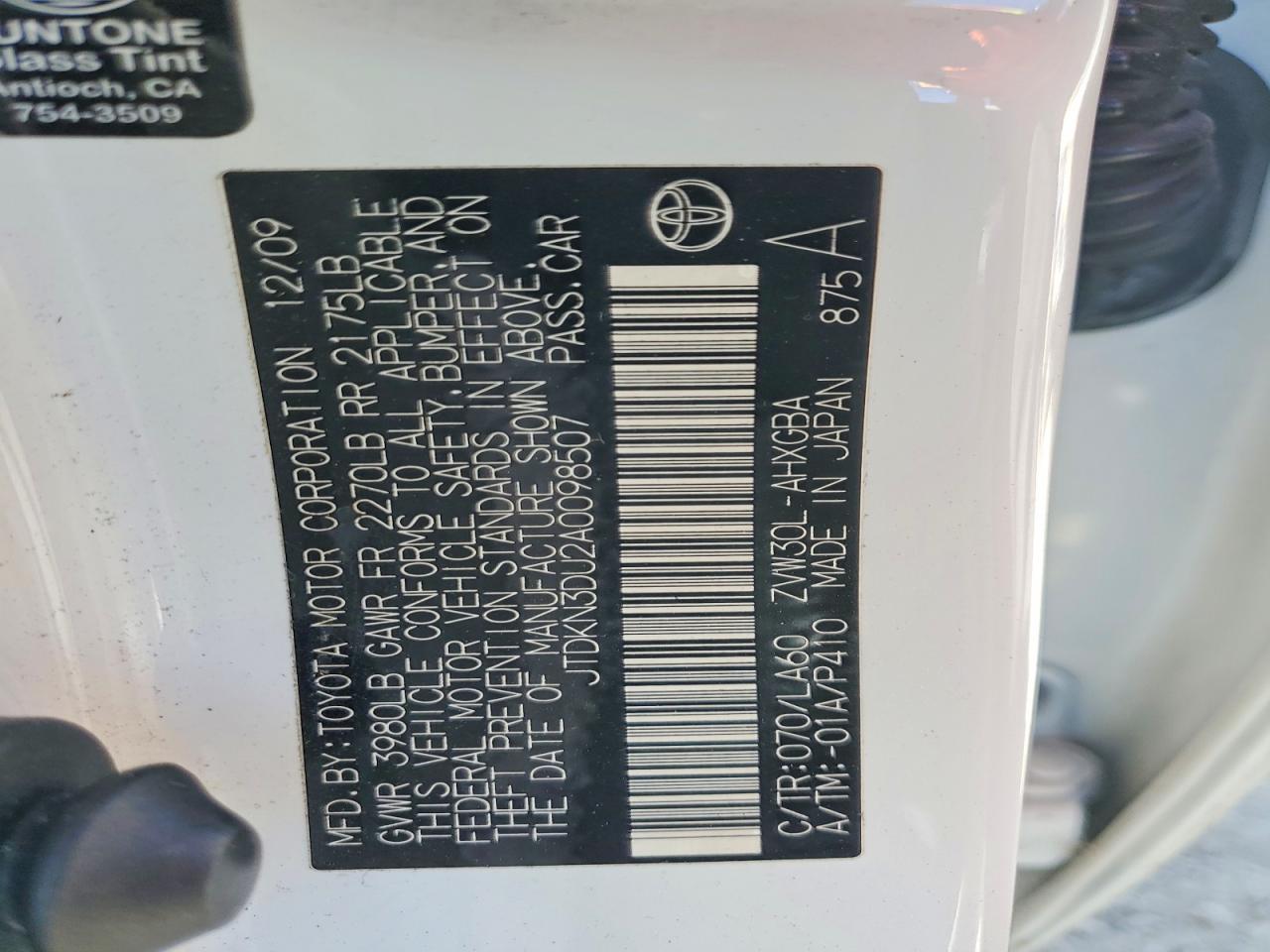 2010 Toyota Prius Iv White vin: JTDKN3DU2A0098507
