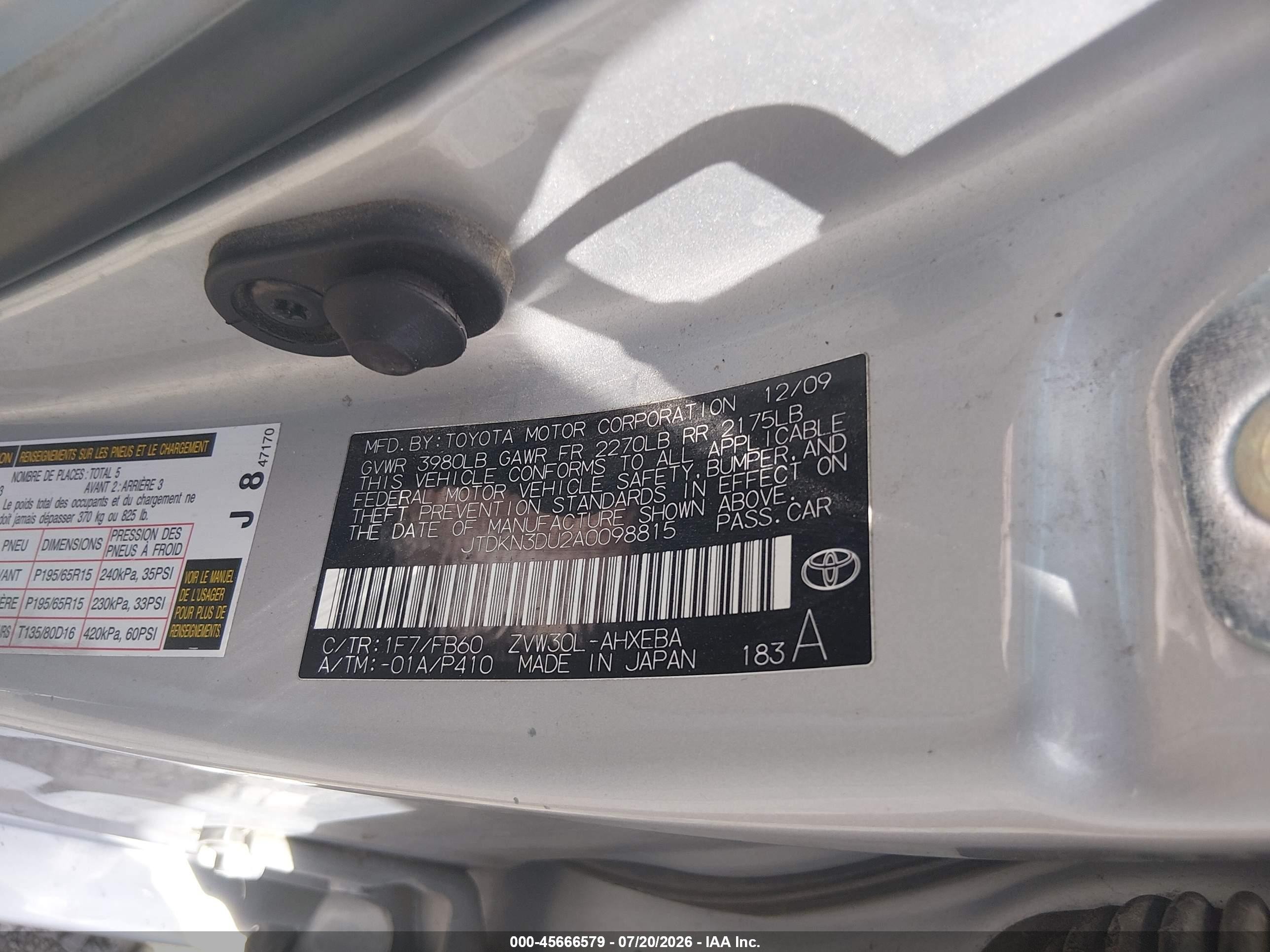 2010 Toyota Prius Ii Silver vin: JTDKN3DU2A0098815