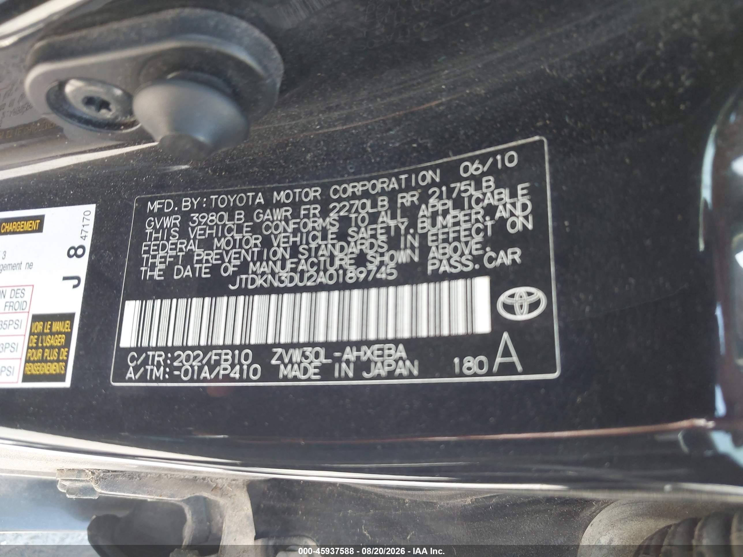 2010 Toyota Prius Iii Black vin: JTDKN3DU2A0189745