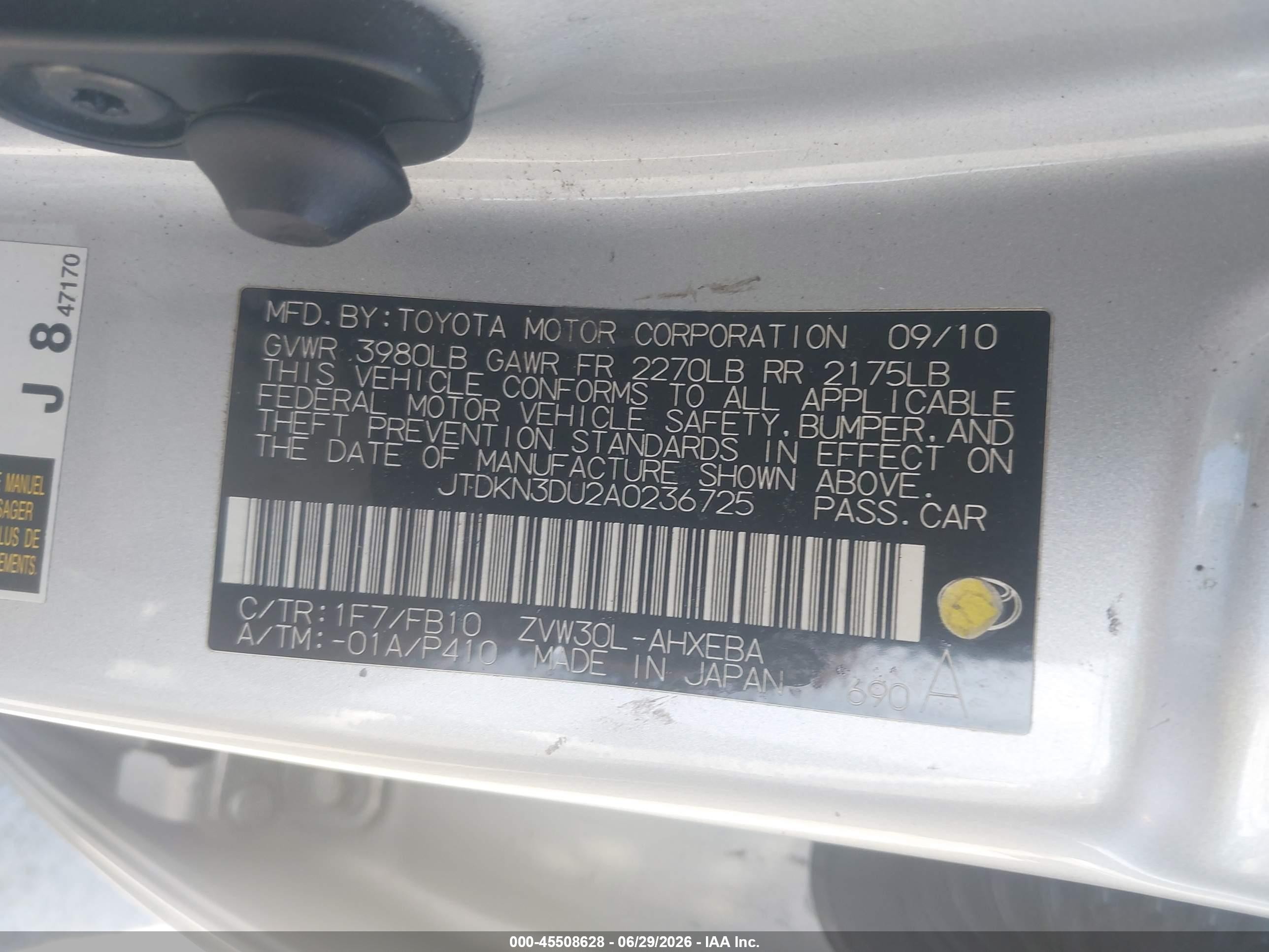 2010 Toyota Prius Ii Silver vin: JTDKN3DU2A0236725