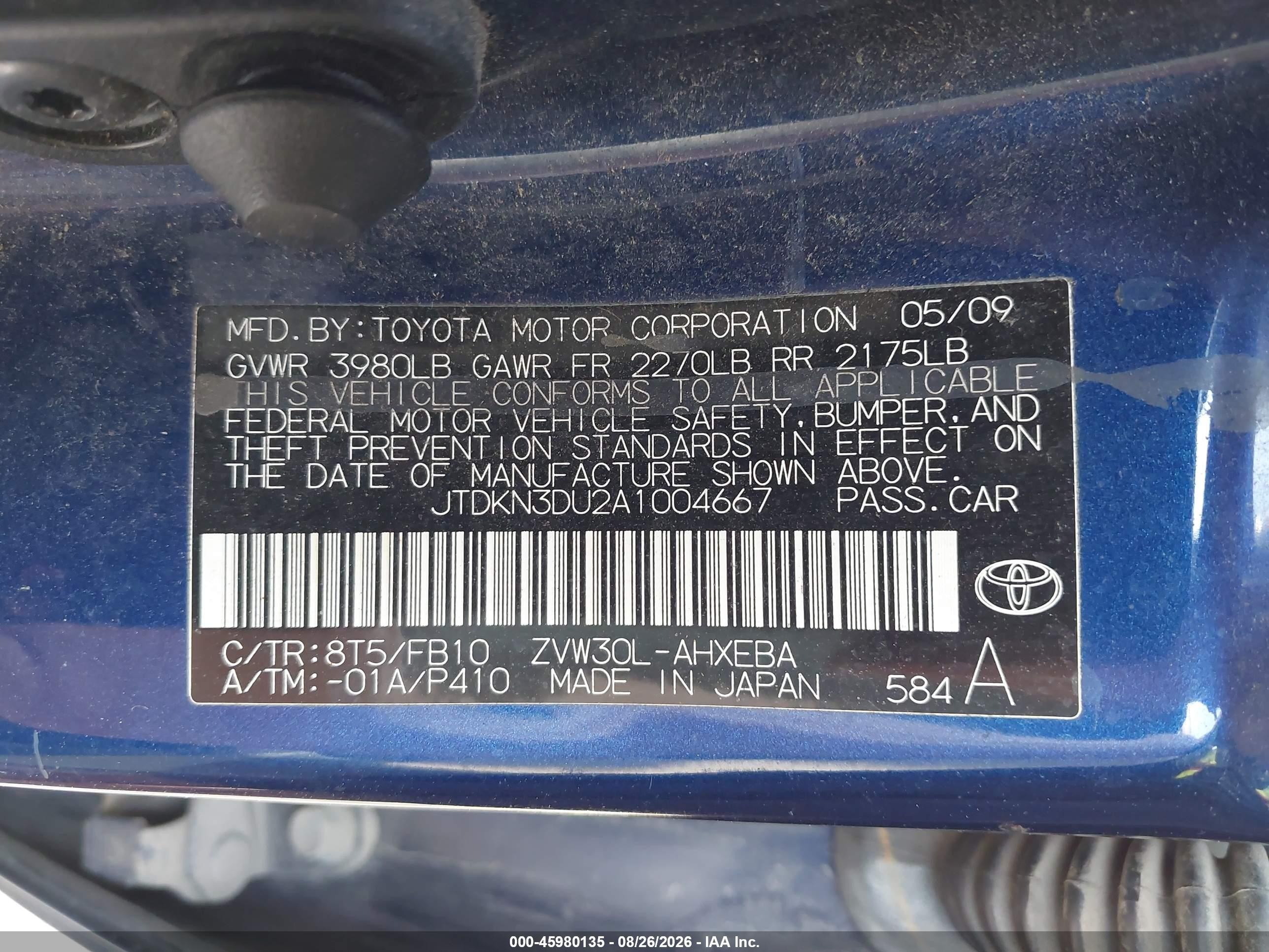 2010 Toyota Prius Iii Blue vin: JTDKN3DU2A1004667