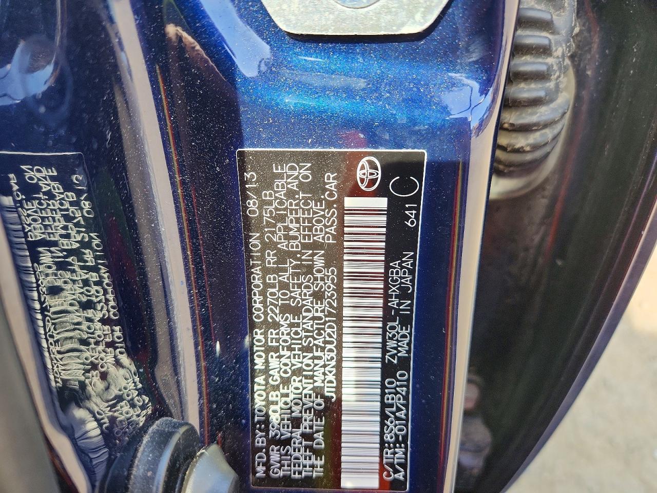 2013 Toyota Prius Four Black vin: JTDKN3DU2D1723955