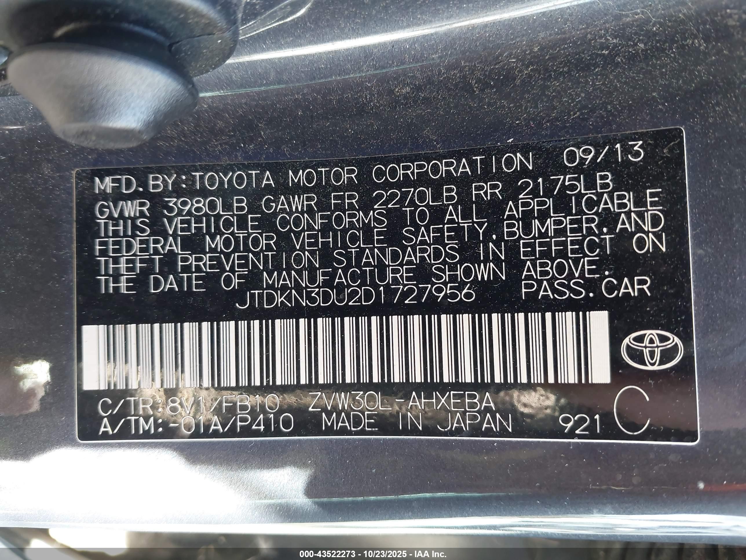 2013 Toyota Prius Two Gray vin: JTDKN3DU2D1727956