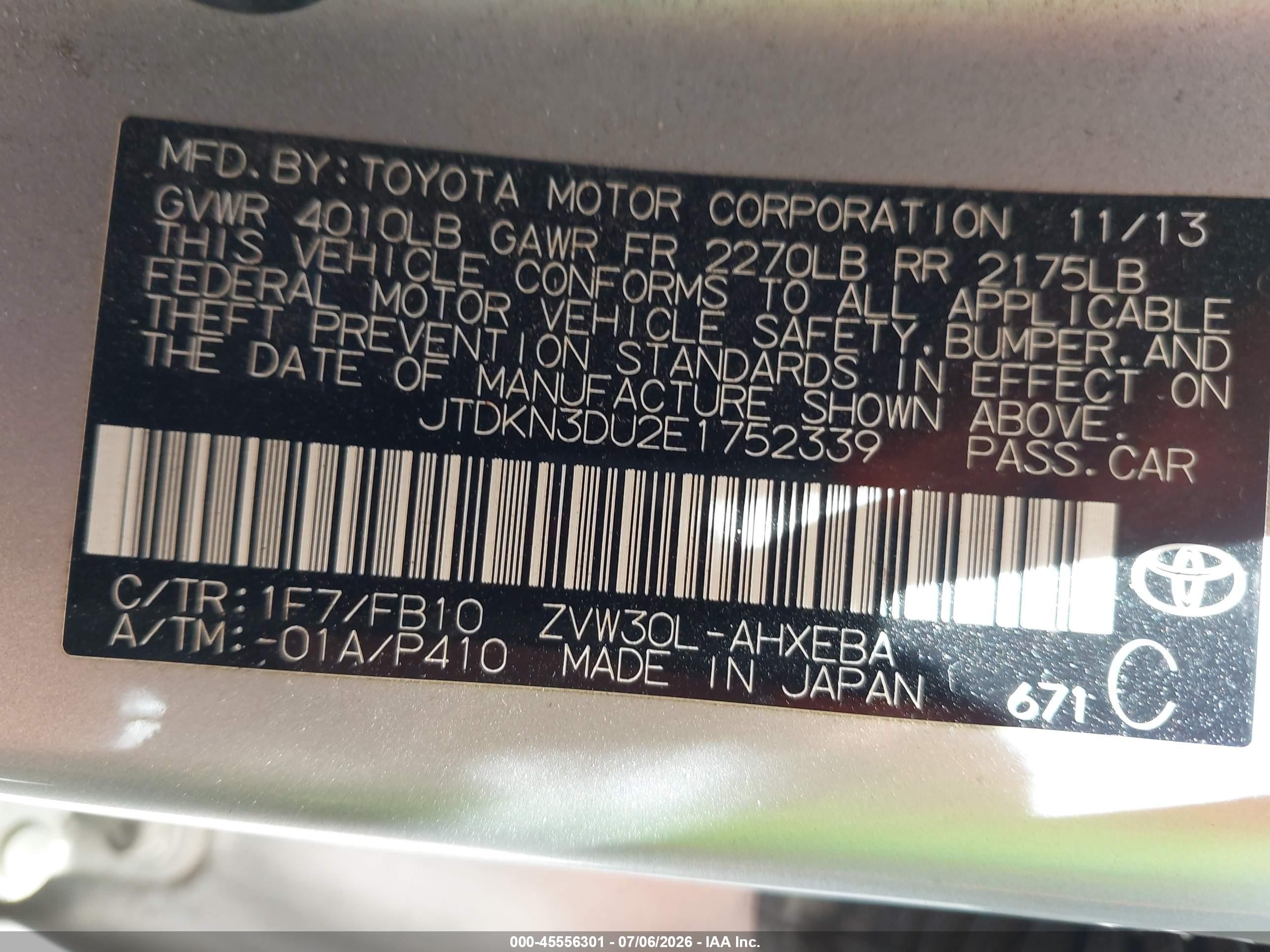 2014 Toyota Prius Two Silver vin: JTDKN3DU2E1752339