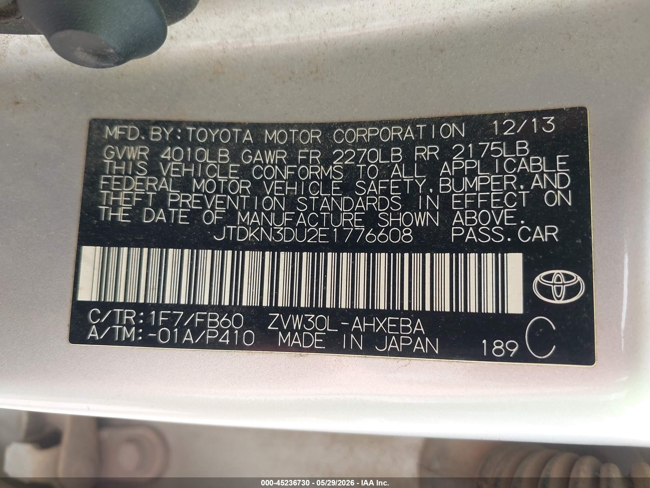 2014 Toyota Prius Two Silver vin: JTDKN3DU2E1776608