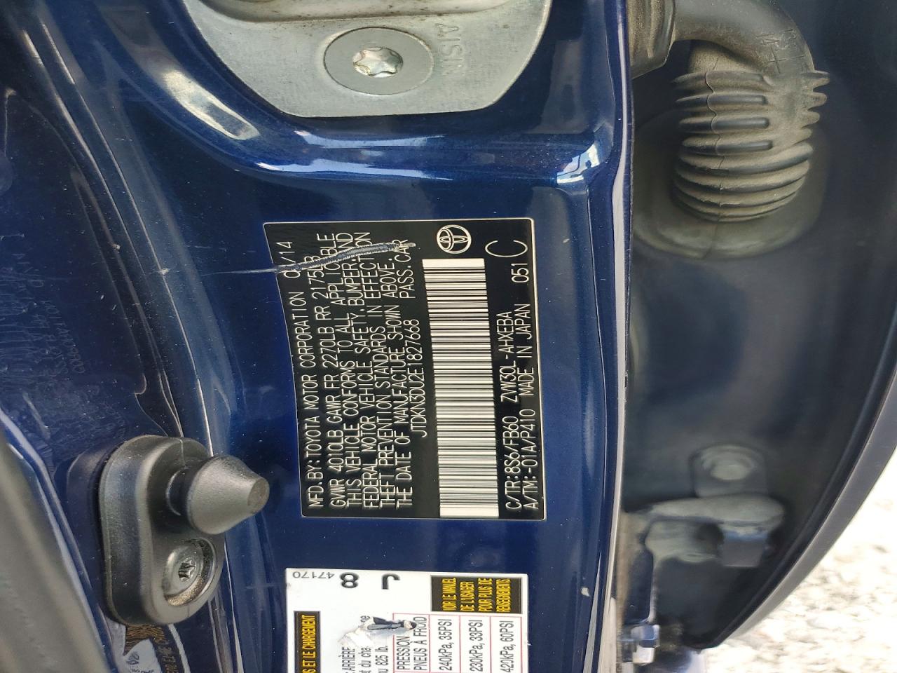 2014 Toyota Prius Two Blue vin: JTDKN3DU2E1827668