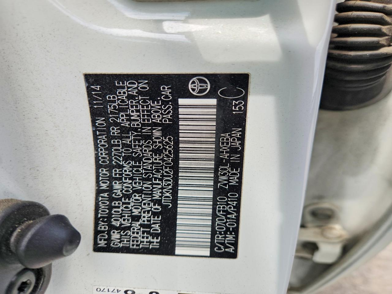 2015 Toyota Prius Two White vin: JTDKN3DU2F0425625