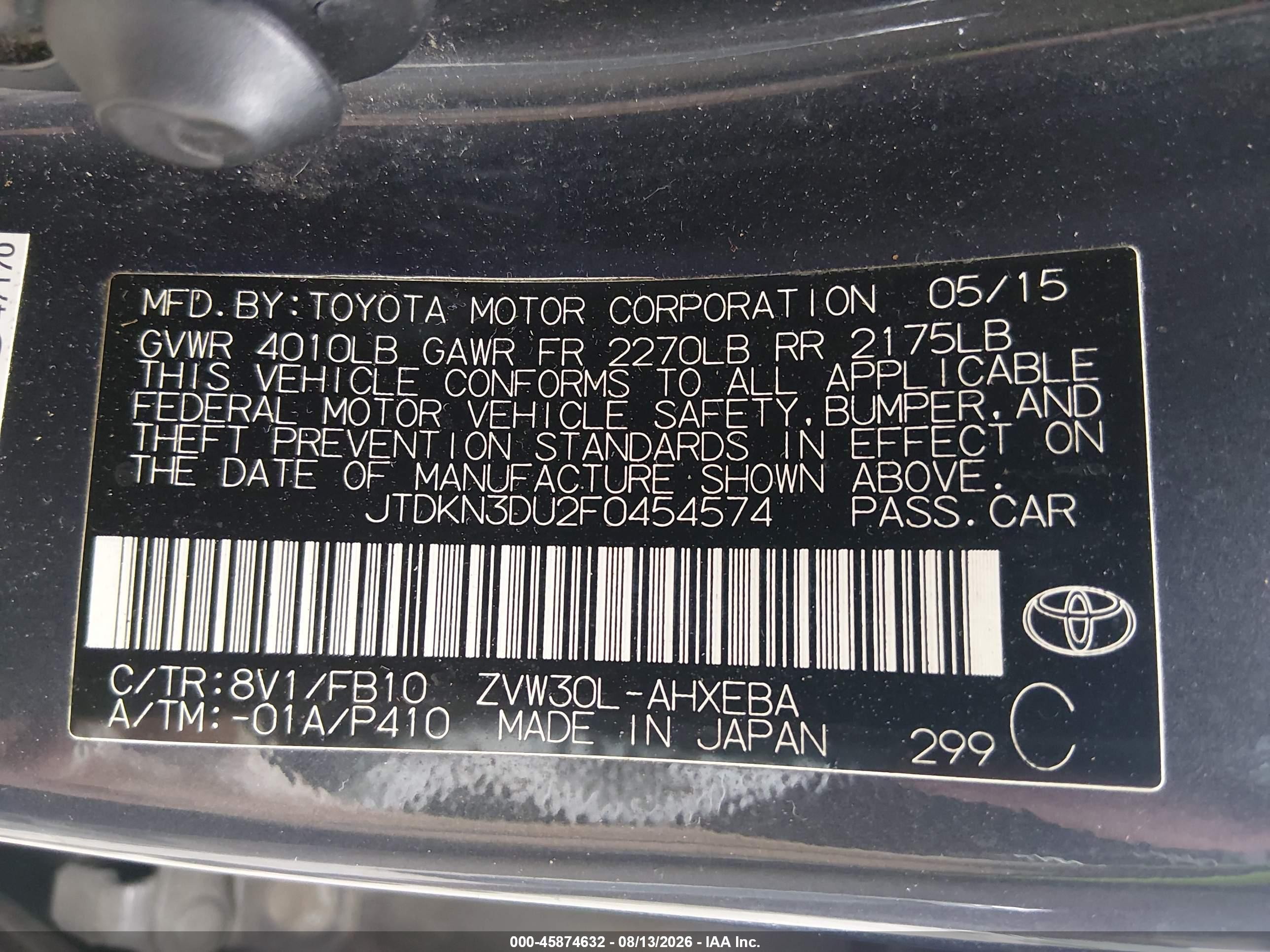 2015 Toyota Prius Two Gray vin: JTDKN3DU2F0454574