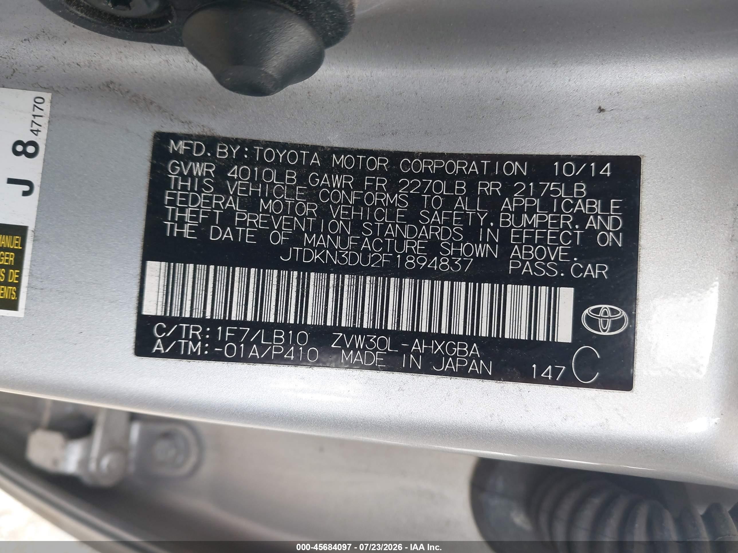 2015 Toyota Prius Four Silver vin: JTDKN3DU2F1894837