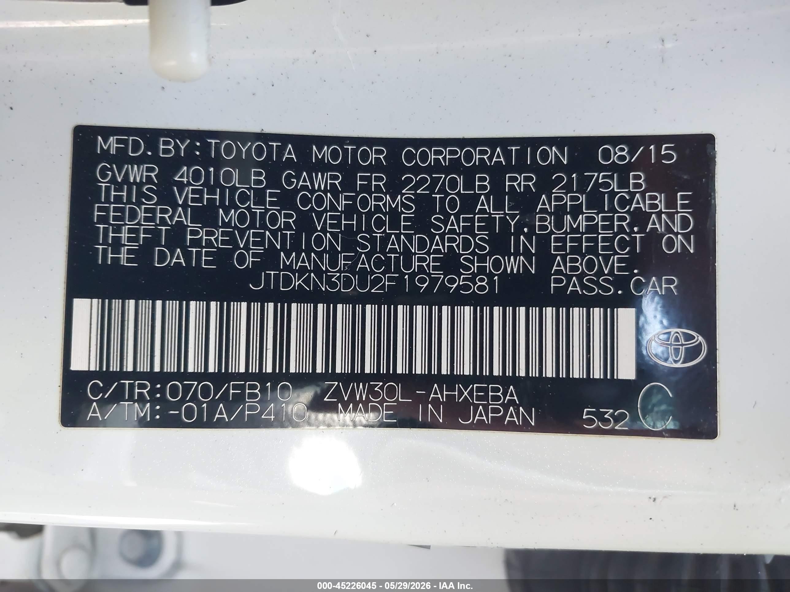2015 Toyota Prius Three White vin: JTDKN3DU2F1979581
