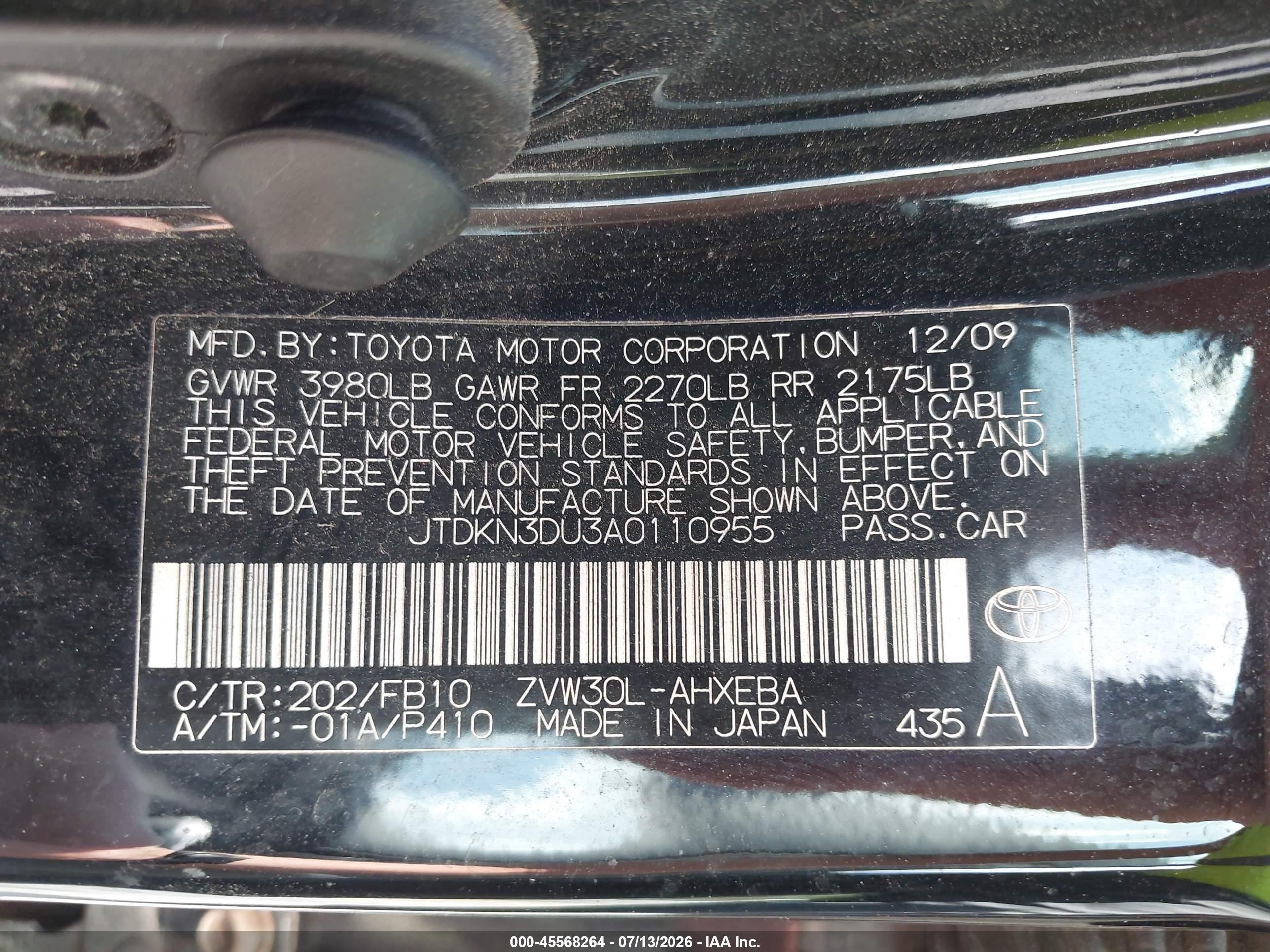 2010 Toyota Prius Iii Black vin: JTDKN3DU3A0110955