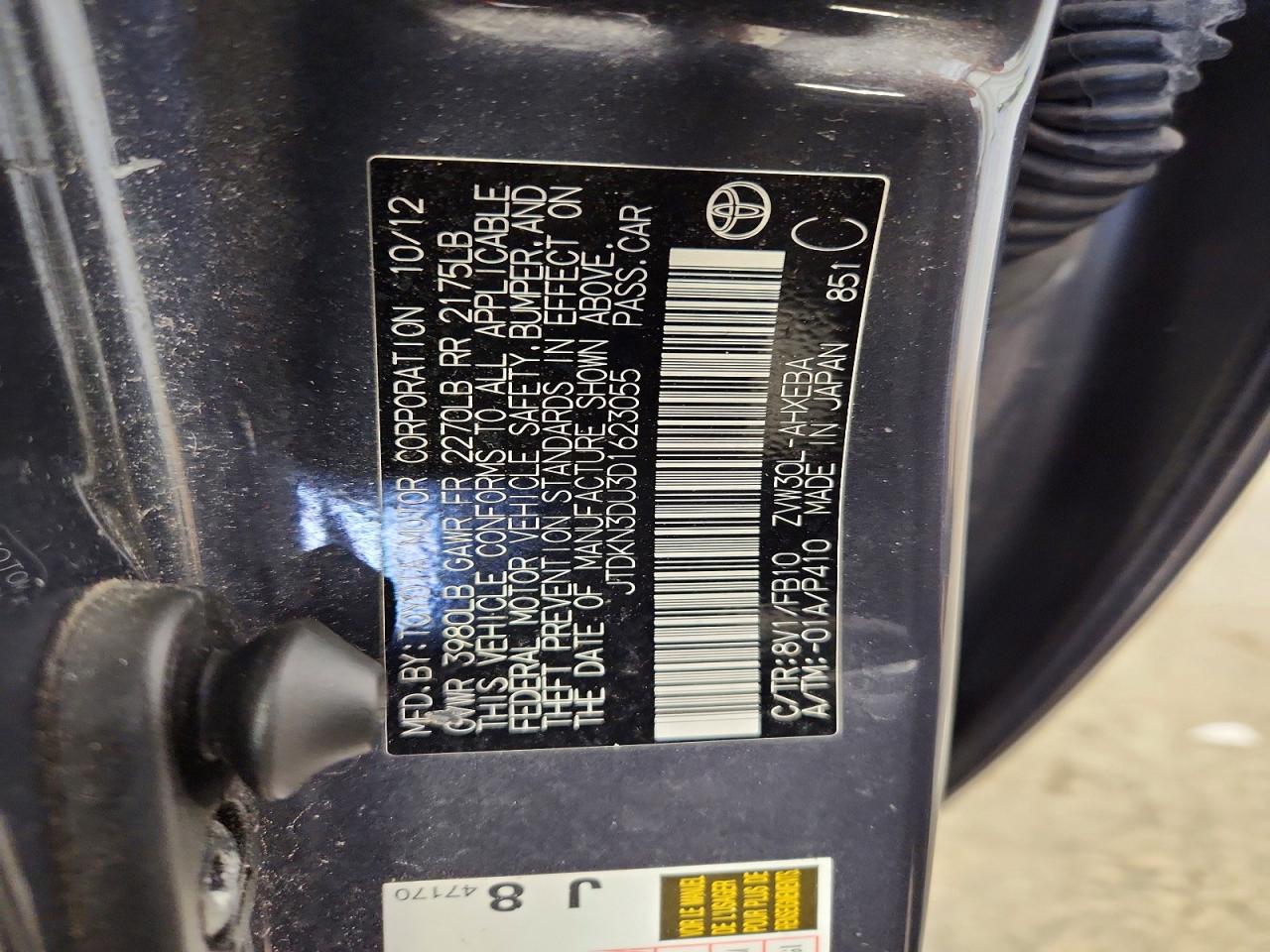 2013 Toyota Prius Two Gray vin: JTDKN3DU3D1623055