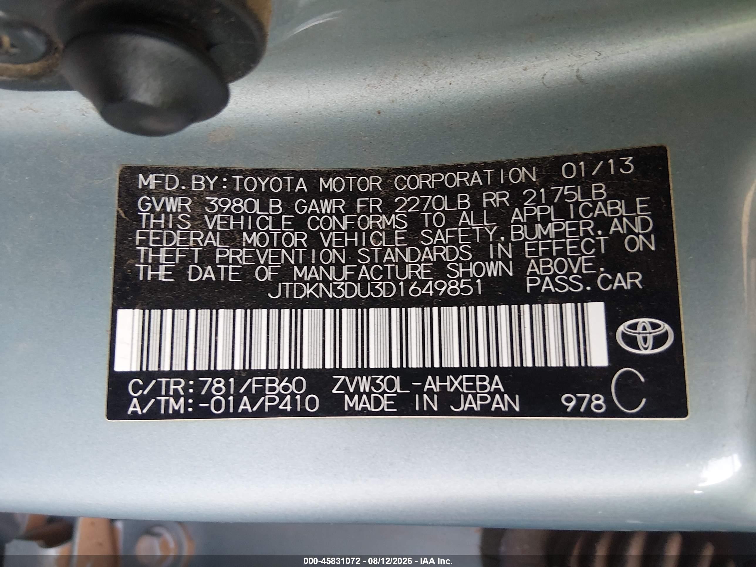 2013 Toyota Prius Two Green vin: JTDKN3DU3D1649851