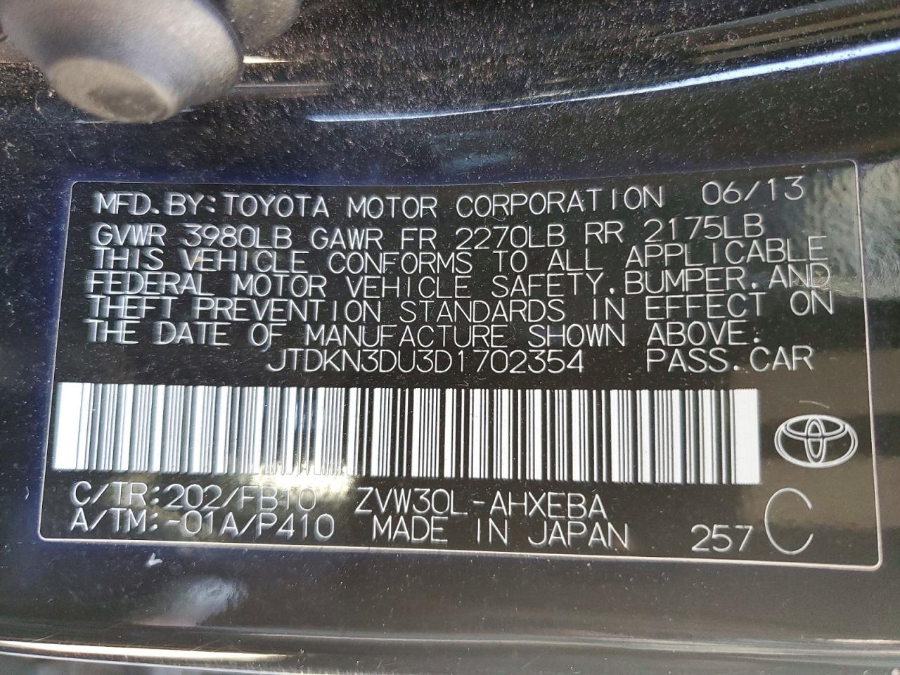 2013 Toyota Prius Three Black vin: JTDKN3DU3D1702354