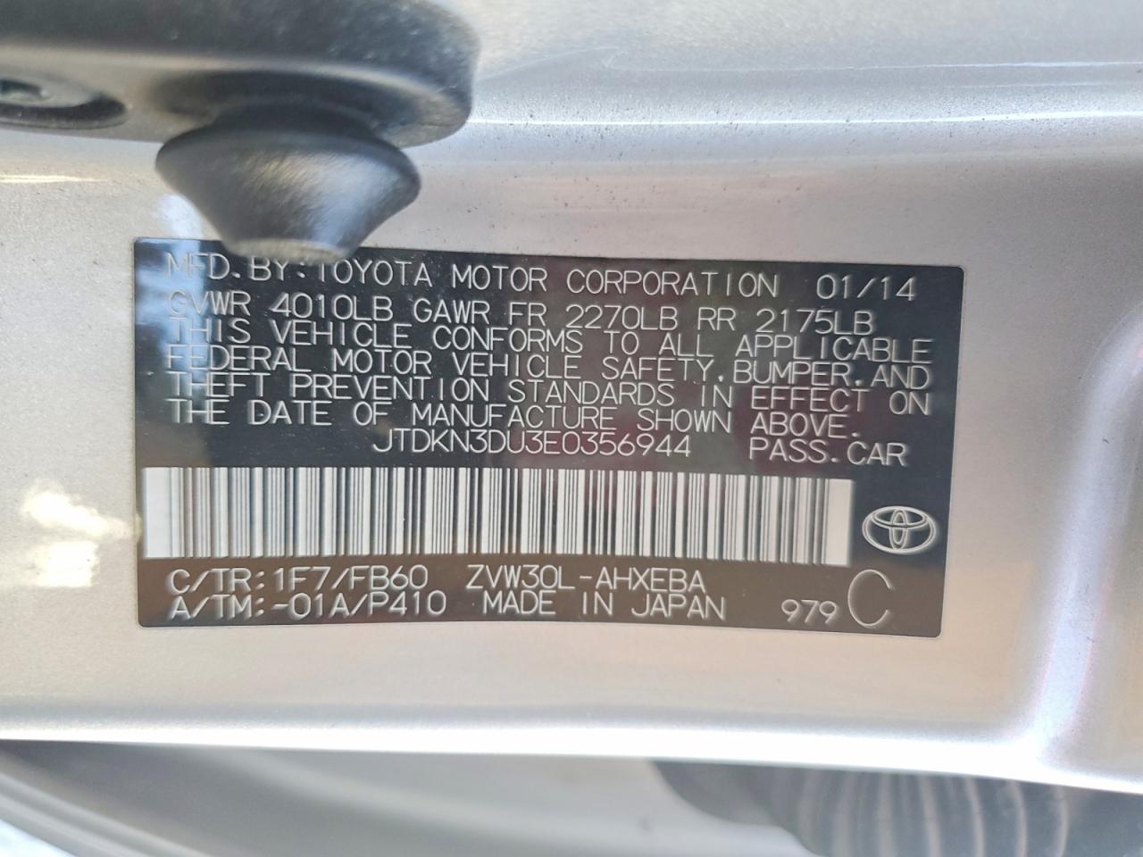 2014 Toyota Prius Two Silver vin: JTDKN3DU3E0356944