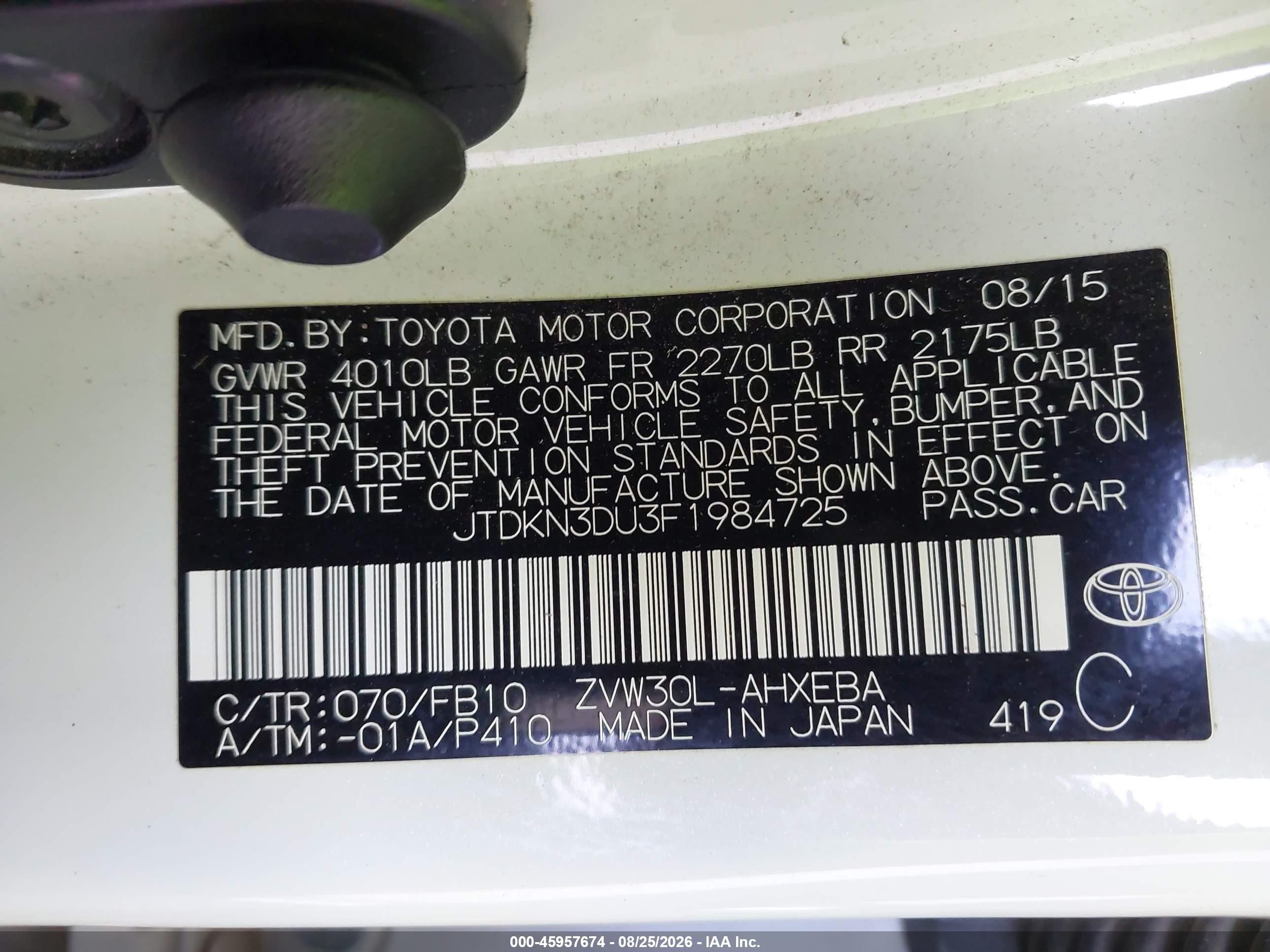 2015 Toyota Prius Two White vin: JTDKN3DU3F1984725