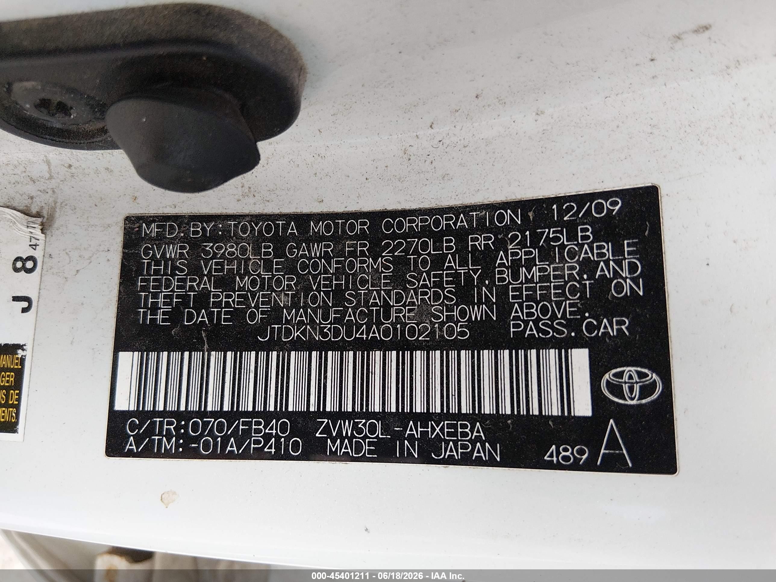 2010 Toyota Prius Iii White vin: JTDKN3DU4A0102105