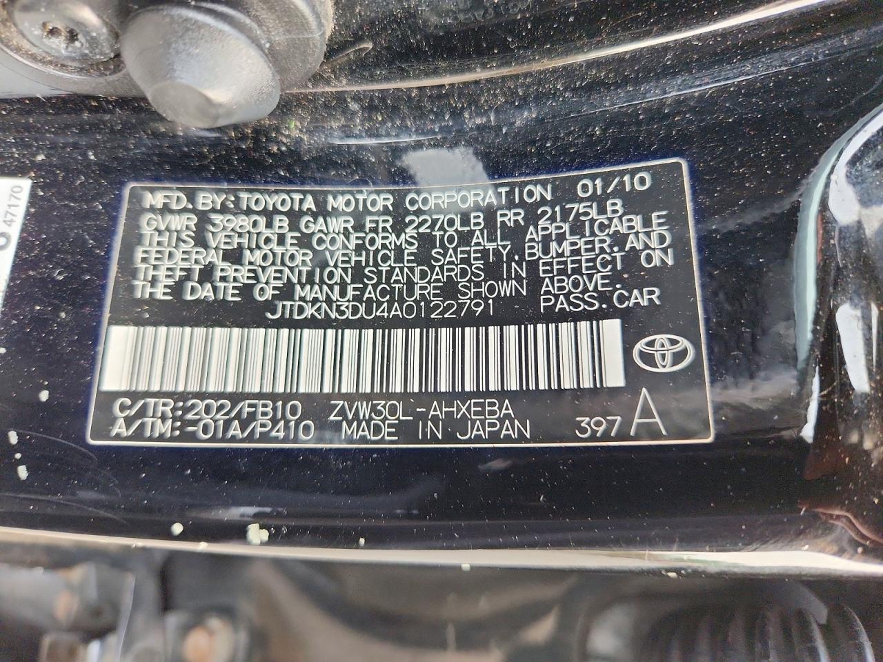 2010 Toyota Prius Iii Black vin: JTDKN3DU4A0122791