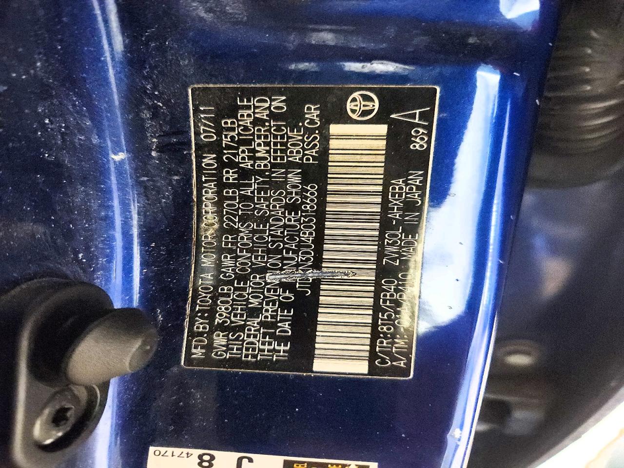 2011 Toyota Prius Three Blue vin: JTDKN3DU4B0318666
