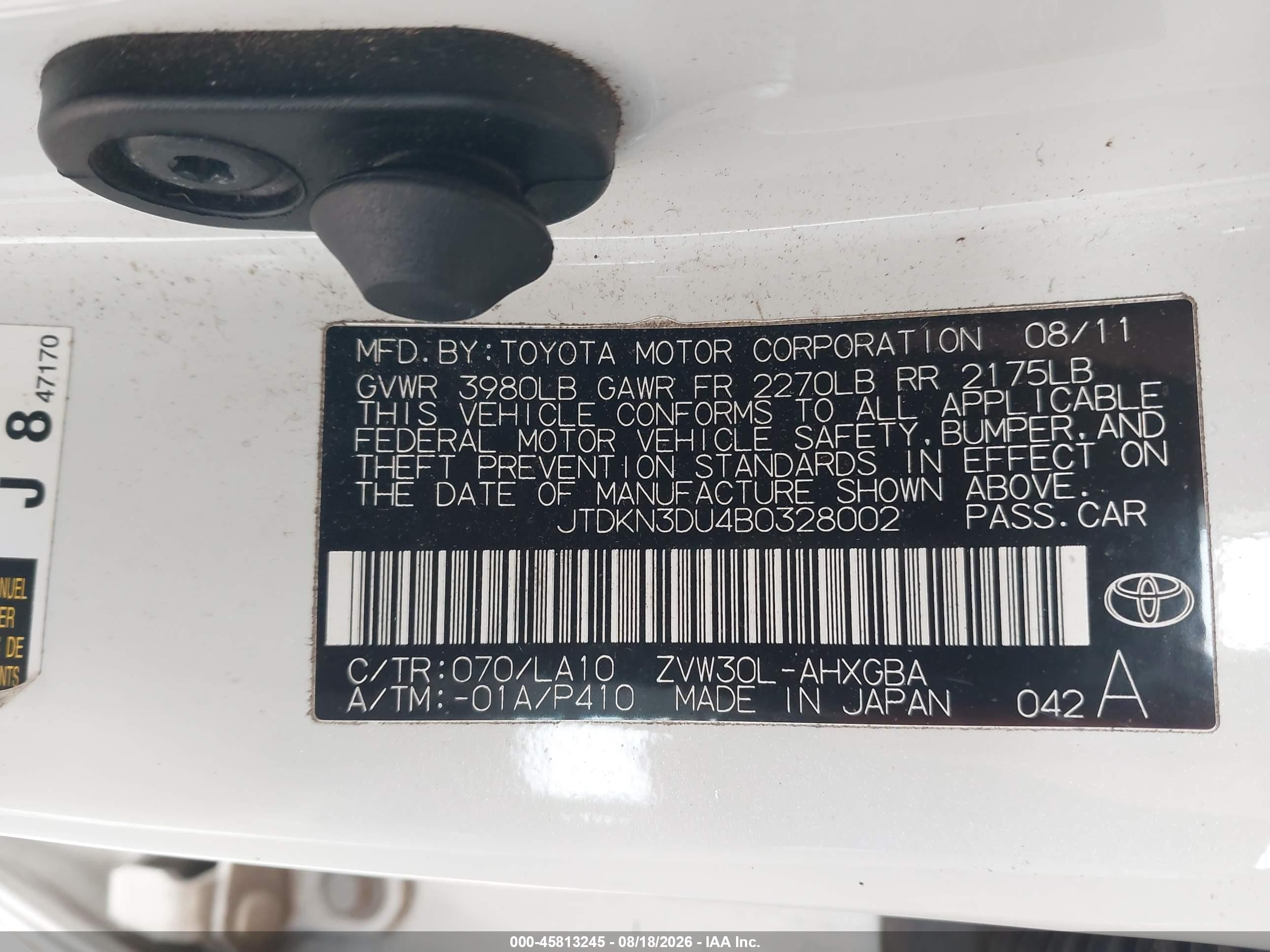 2011 Toyota Prius Four White vin: JTDKN3DU4B0328002