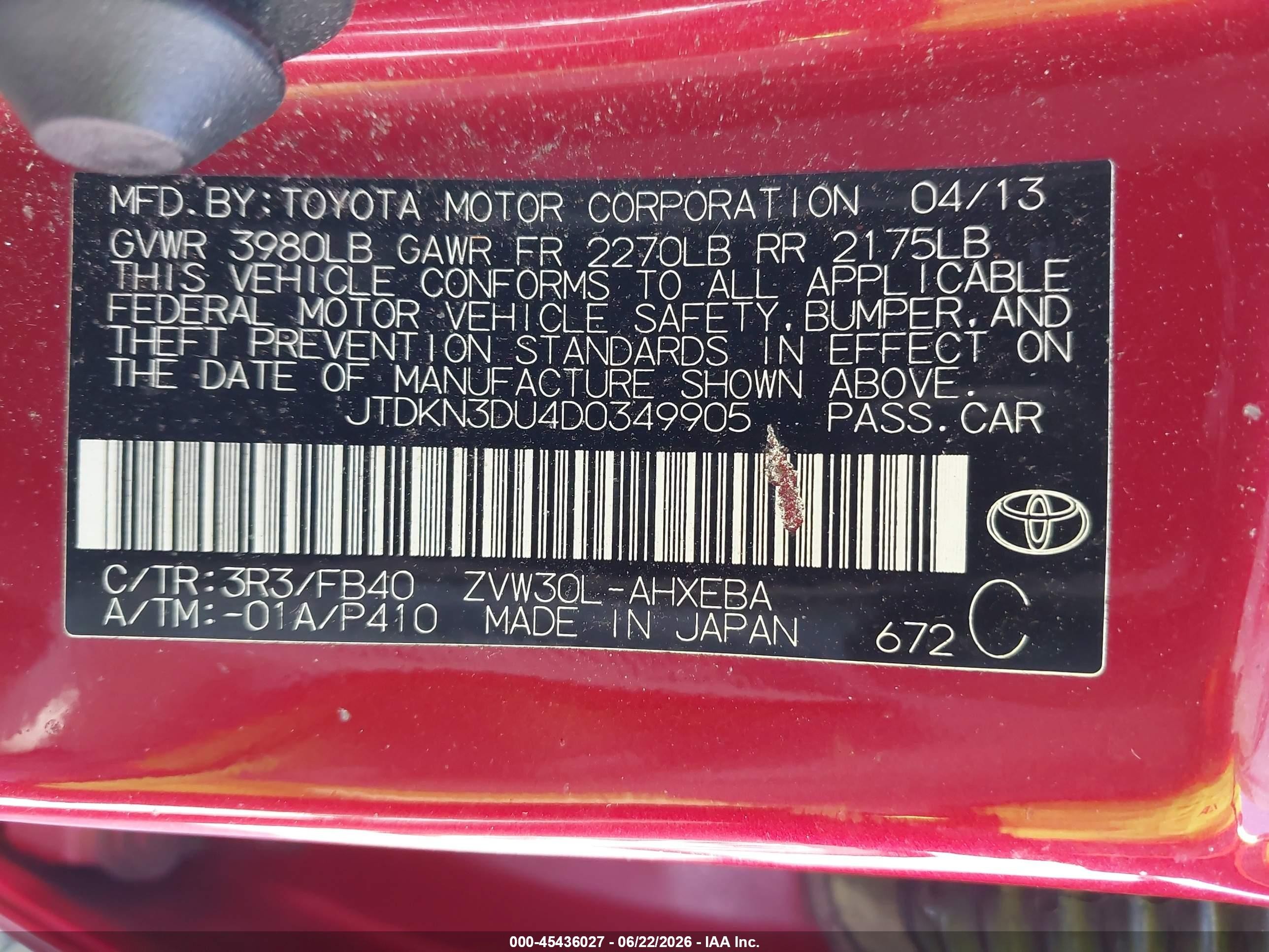 2013 Toyota Prius Three Red vin: JTDKN3DU4D0349905