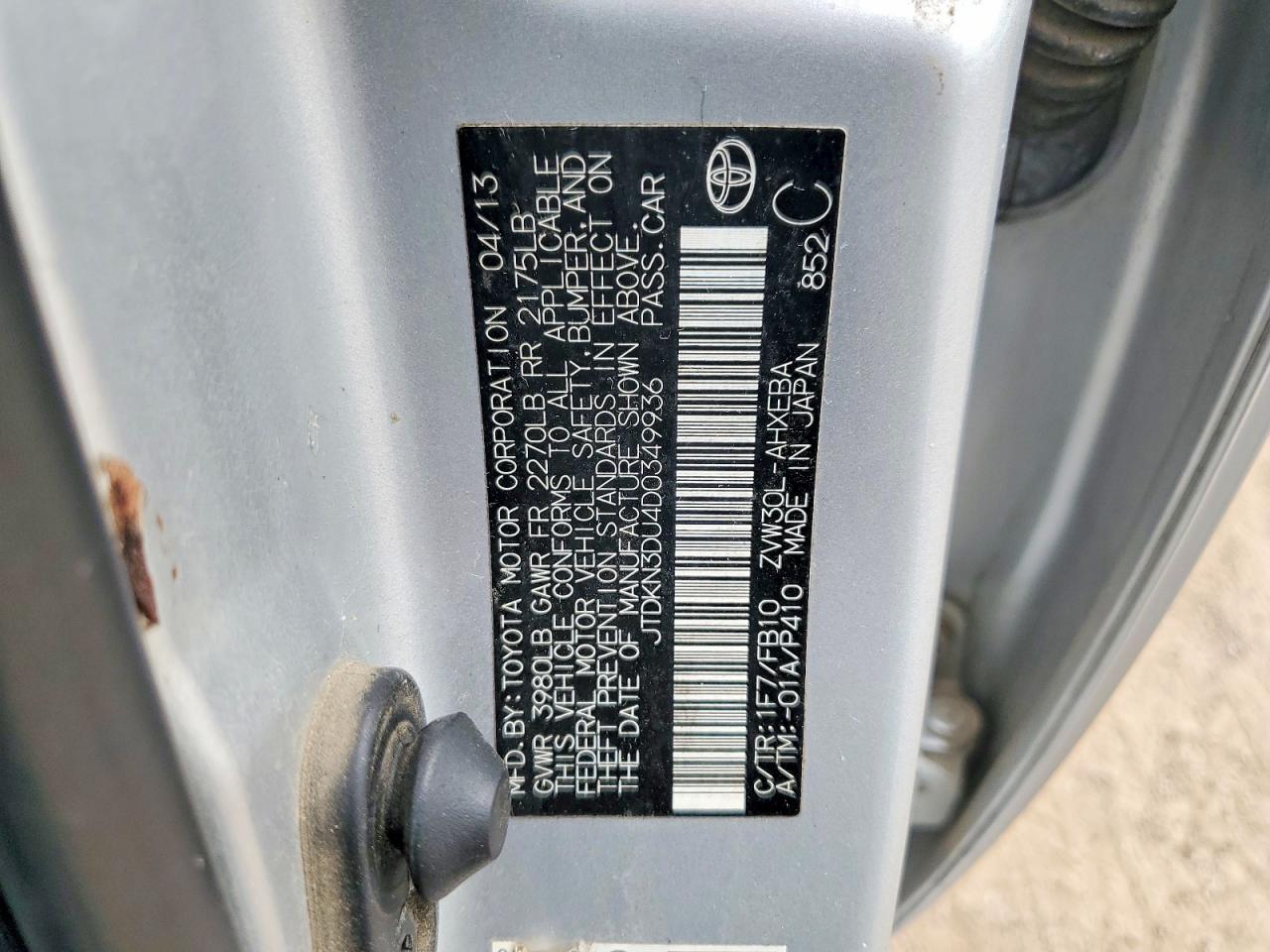 2013 Toyota Prius Two Silver vin: JTDKN3DU4D0349936