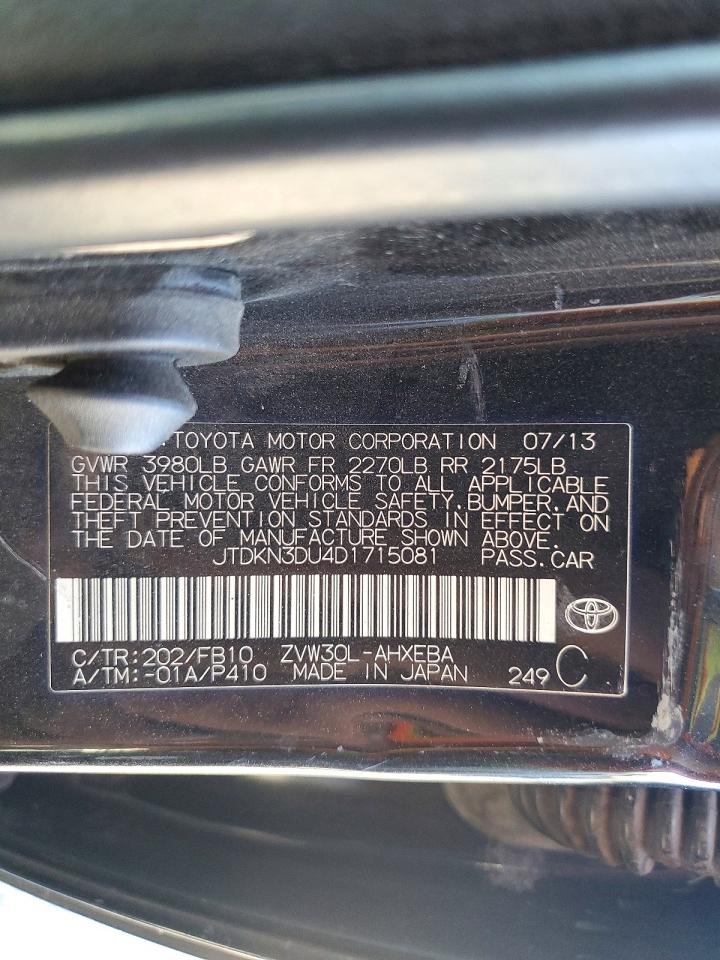 2013 Toyota Prius Three Black vin: JTDKN3DU4D1715081