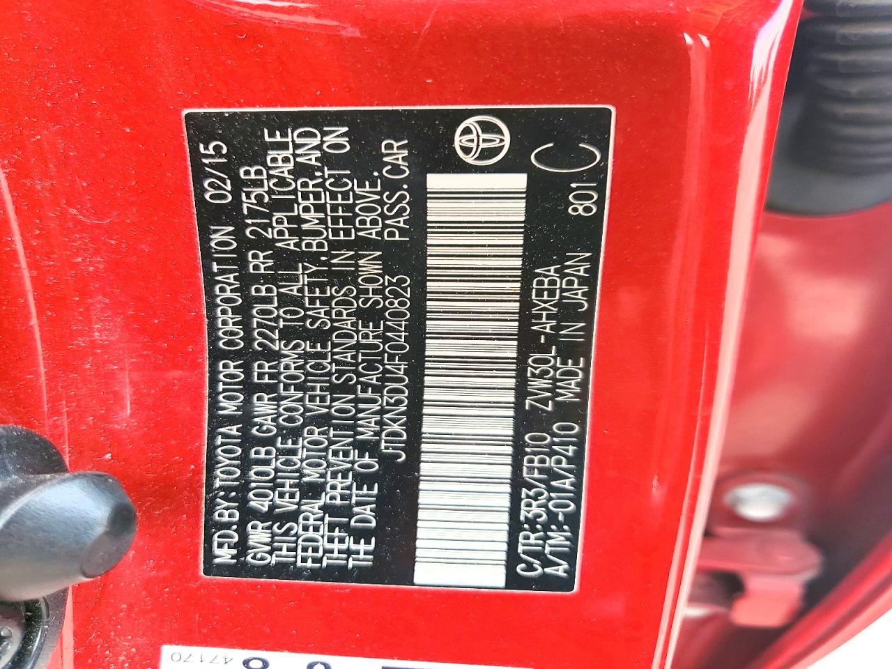2015 Toyota Prius Two Red vin: JTDKN3DU4F0440823