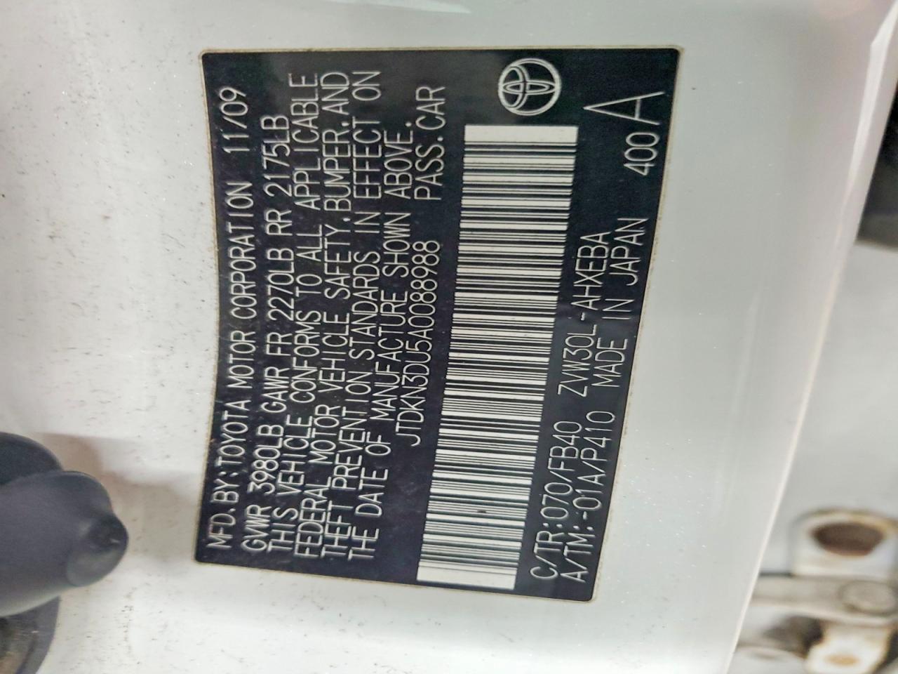 2010 Toyota Prius Iii White vin: JTDKN3DU5A0088988
