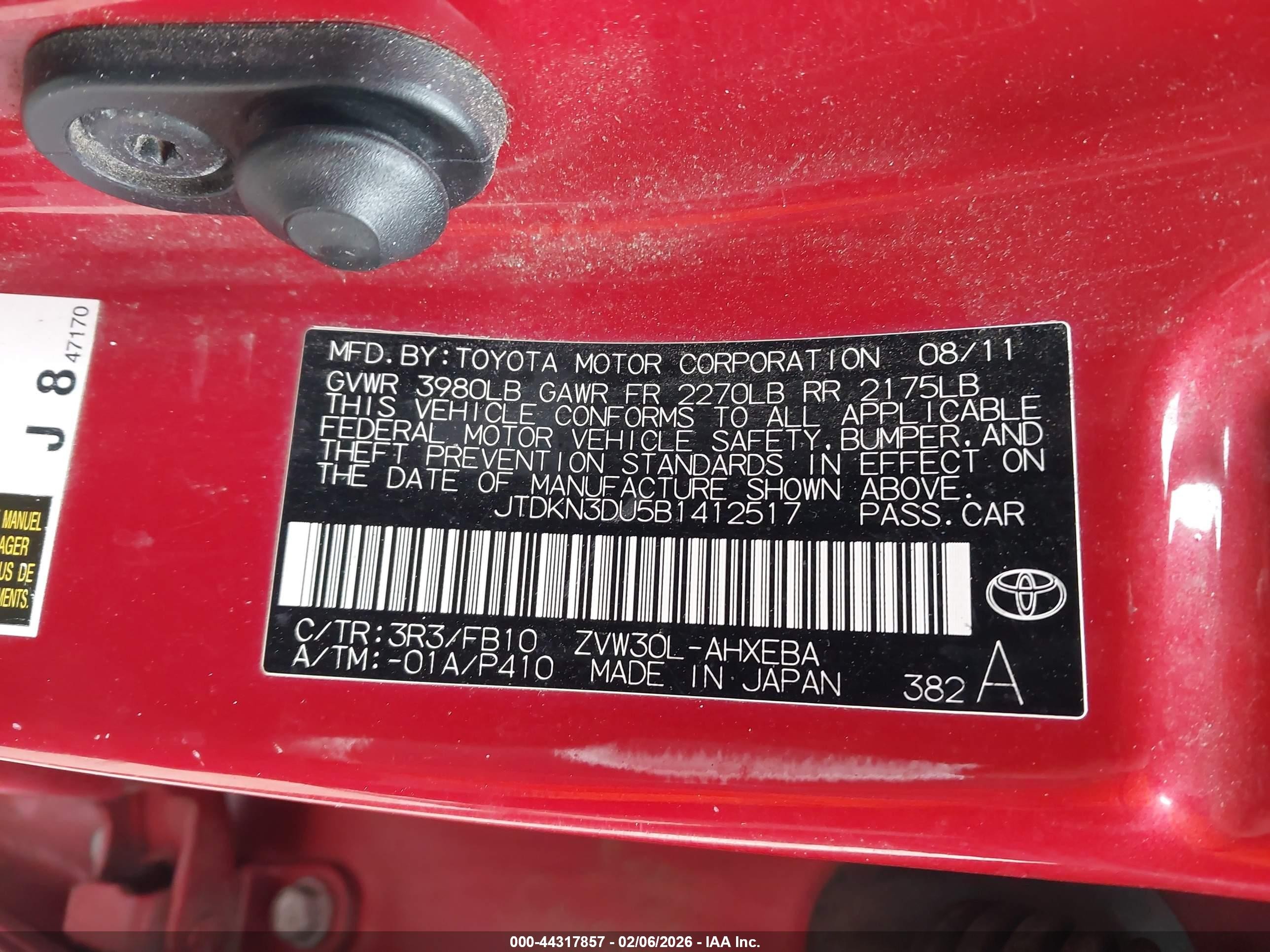 2011 Toyota Prius Two Red vin: JTDKN3DU5B1412517