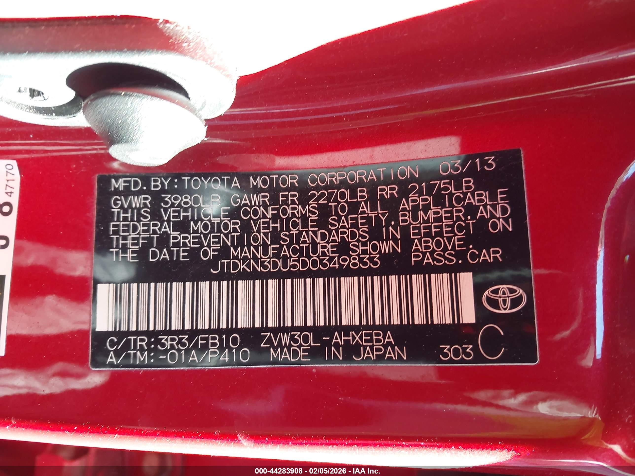 2013 Toyota Prius Two Red vin: JTDKN3DU5D0349833