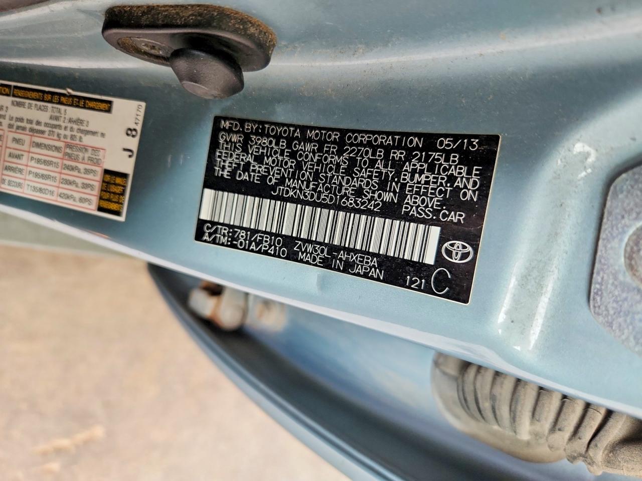 2013 Toyota Prius Two Blue vin: JTDKN3DU5D1683242