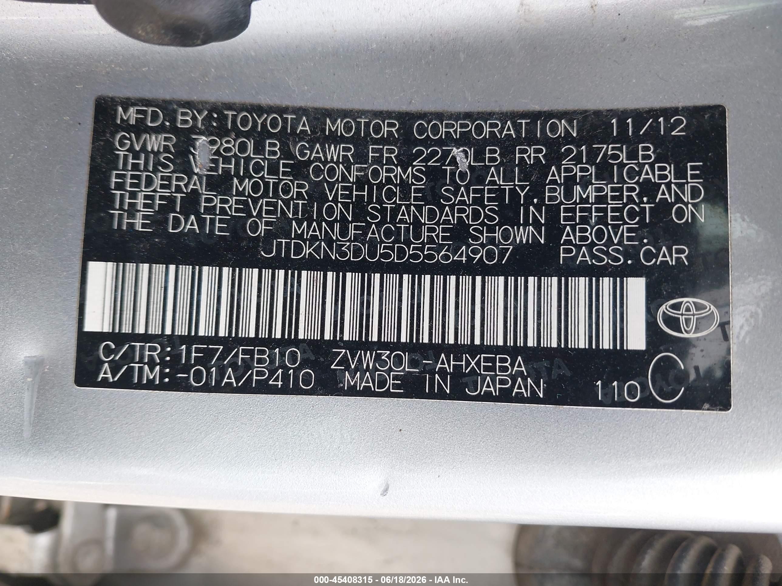 2013 Toyota Prius Two Silver vin: JTDKN3DU5D5564907