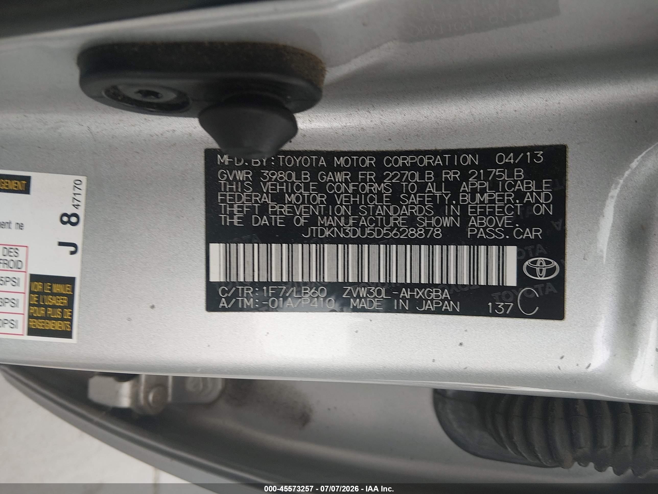2013 Toyota Prius Four Silver vin: JTDKN3DU5D5628878