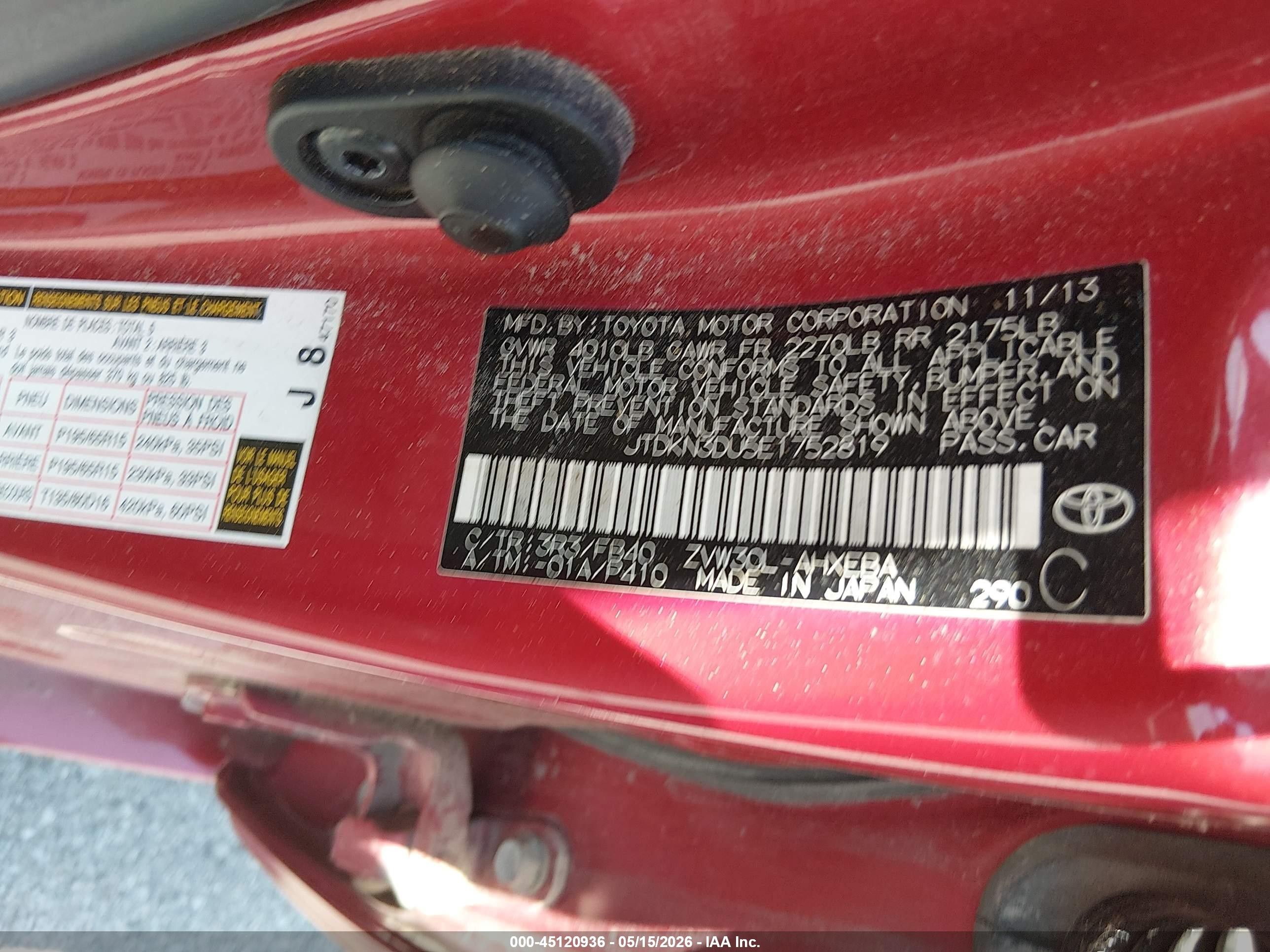 2014 Toyota Prius Two Red vin: JTDKN3DU5E1752819
