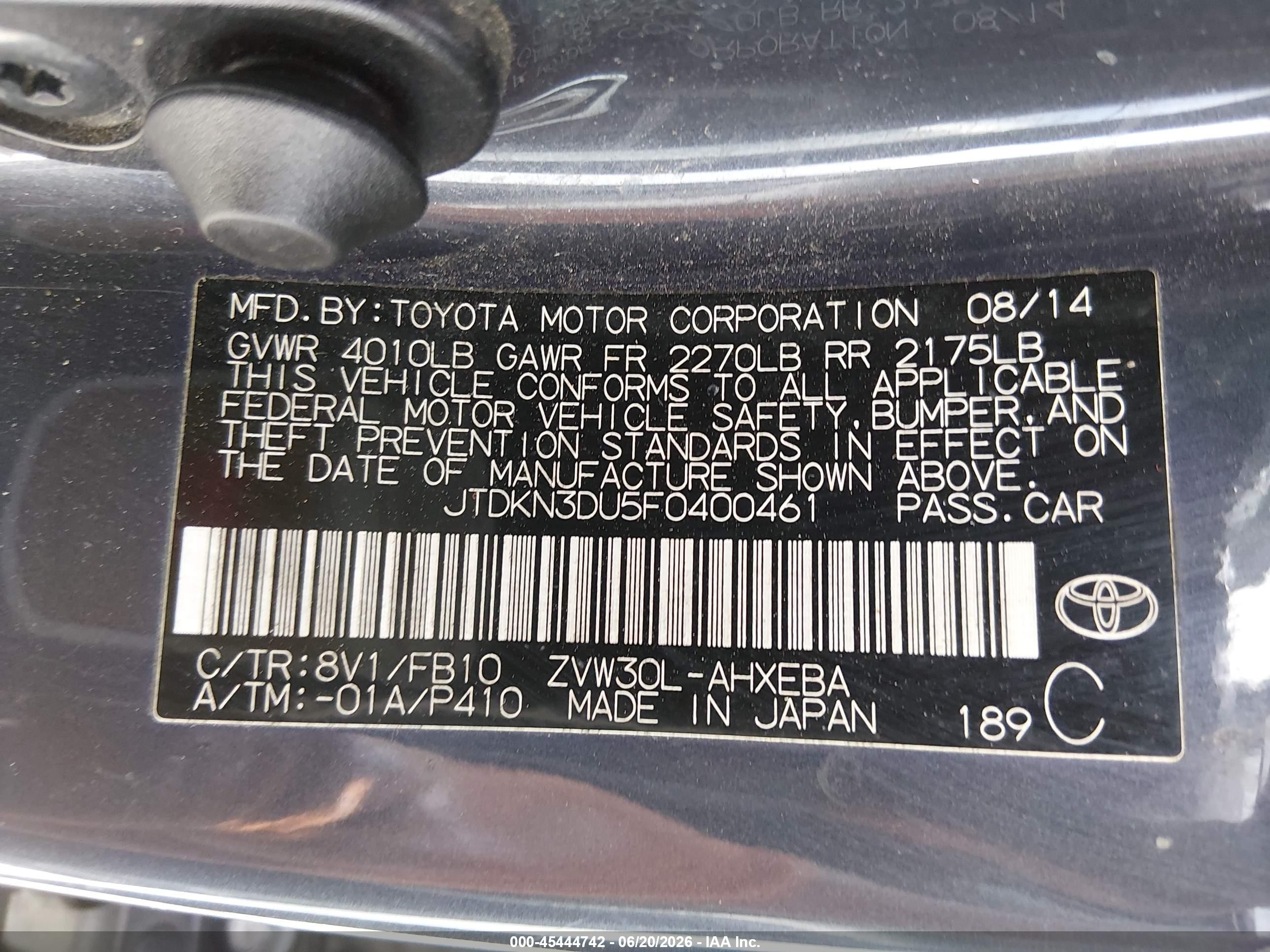 2015 Toyota Prius Two Blue vin: JTDKN3DU5F0400461