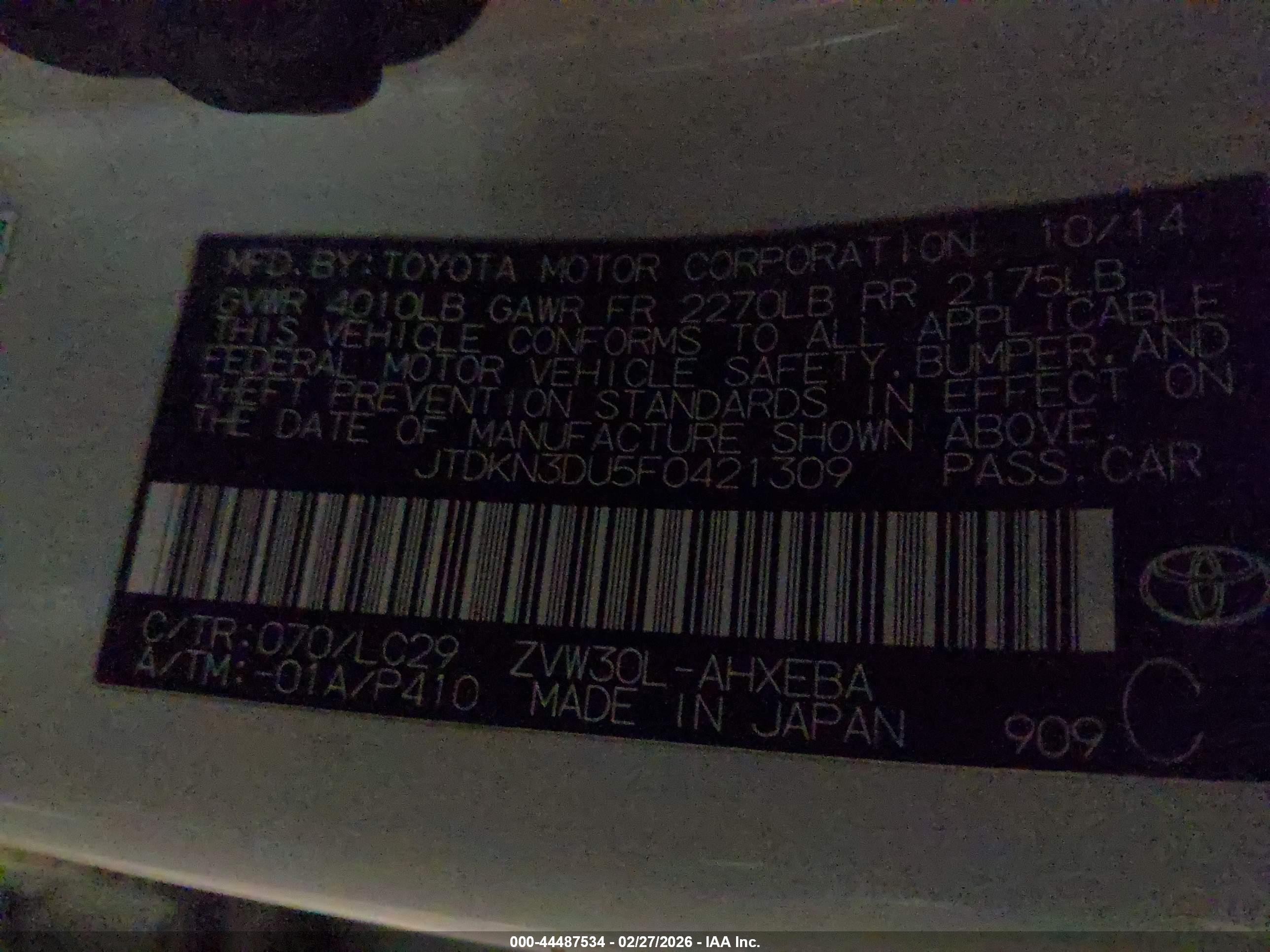 2015 Toyota Prius Persona Series Special Edition White vin: JTDKN3DU5F0421309