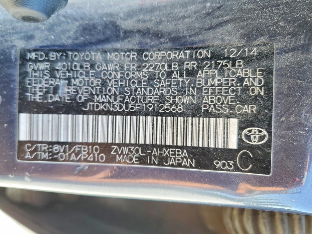 2015 Toyota Prius Two Black vin: JTDKN3DU5F1912568