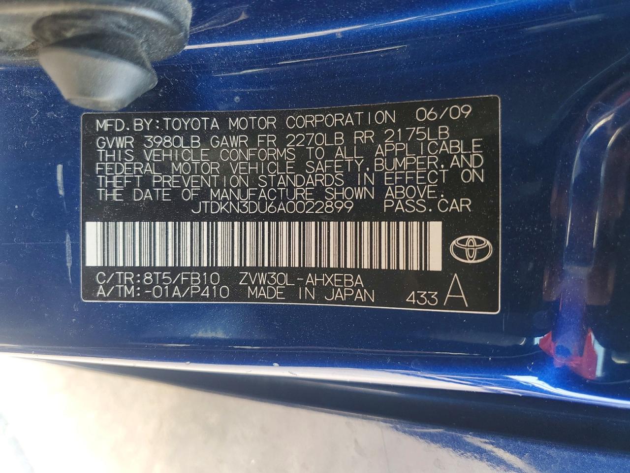 2010 Toyota Prius Ii Blue vin: JTDKN3DU6A0022899