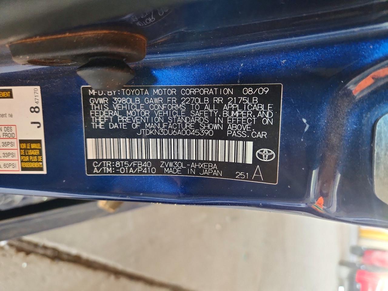 2010 Toyota Prius Iii Blue vin: JTDKN3DU6A0045390