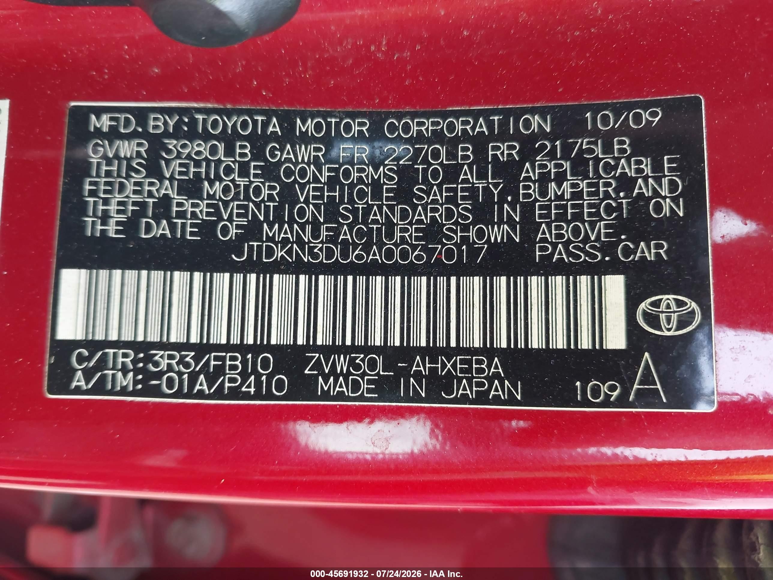 2010 Toyota Prius Iii Red vin: JTDKN3DU6A0067017