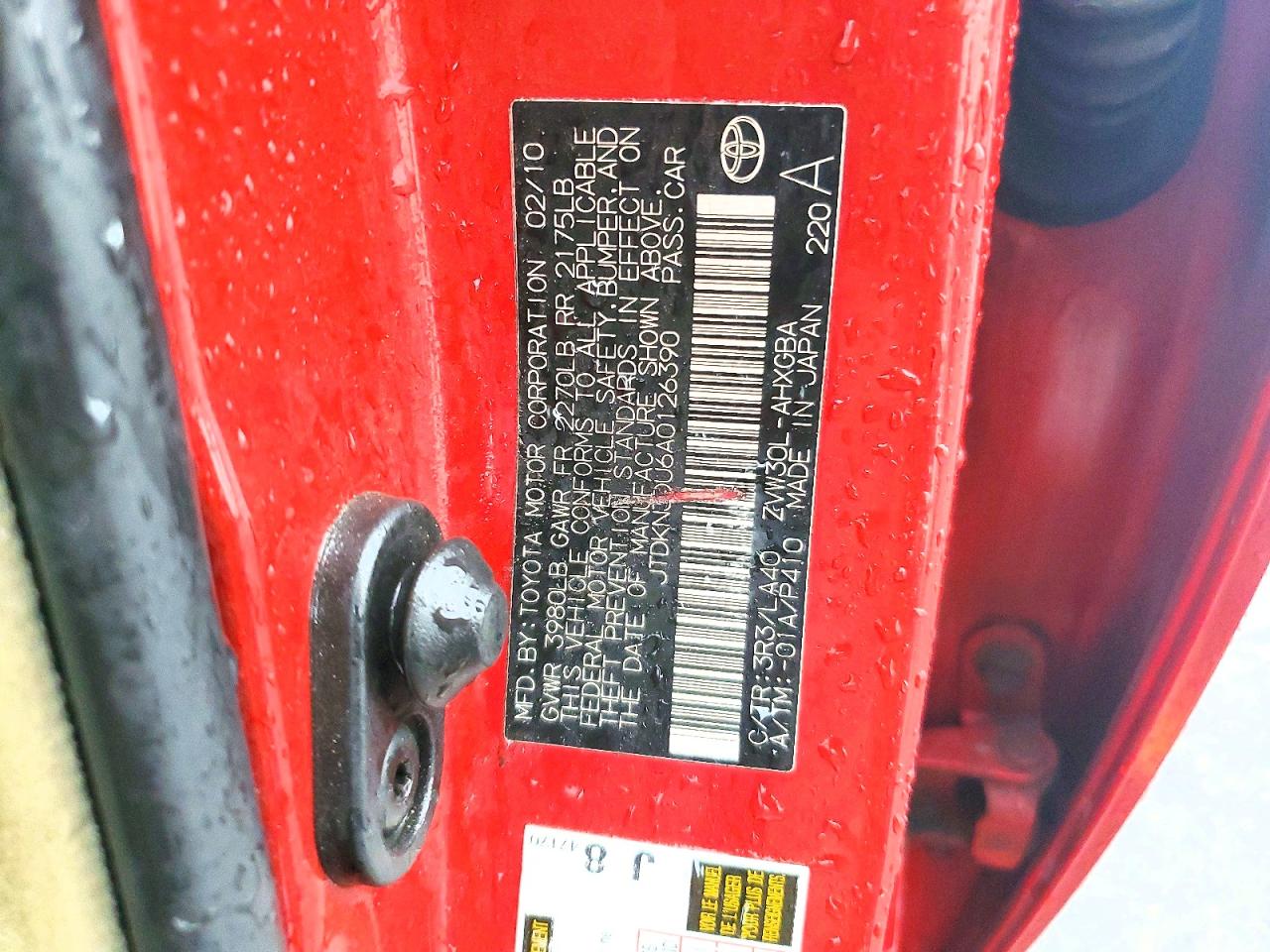 2010 Toyota Prius Iv Red vin: JTDKN3DU6A0126390