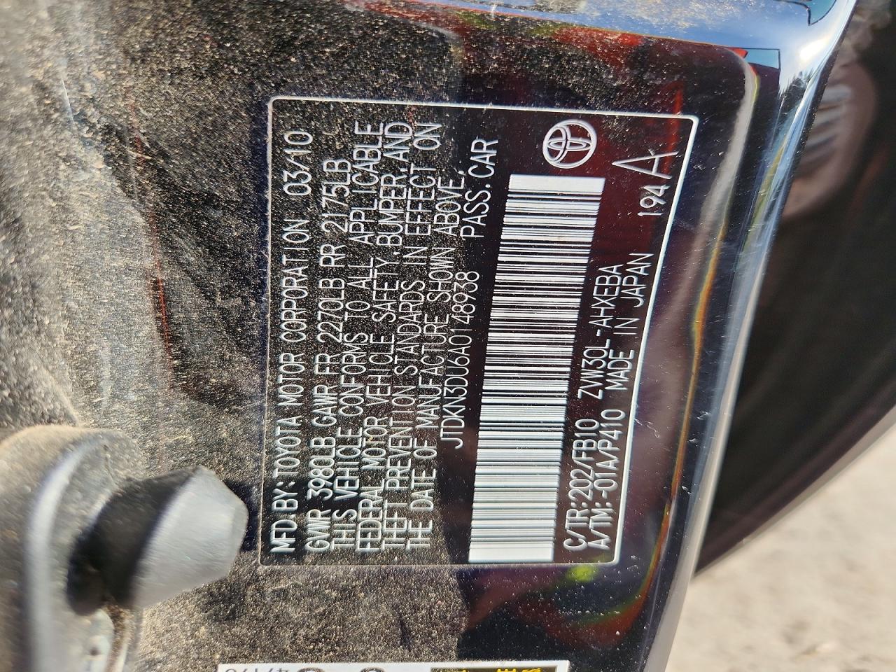 2010 Toyota Prius Iii Black vin: JTDKN3DU6A0148938