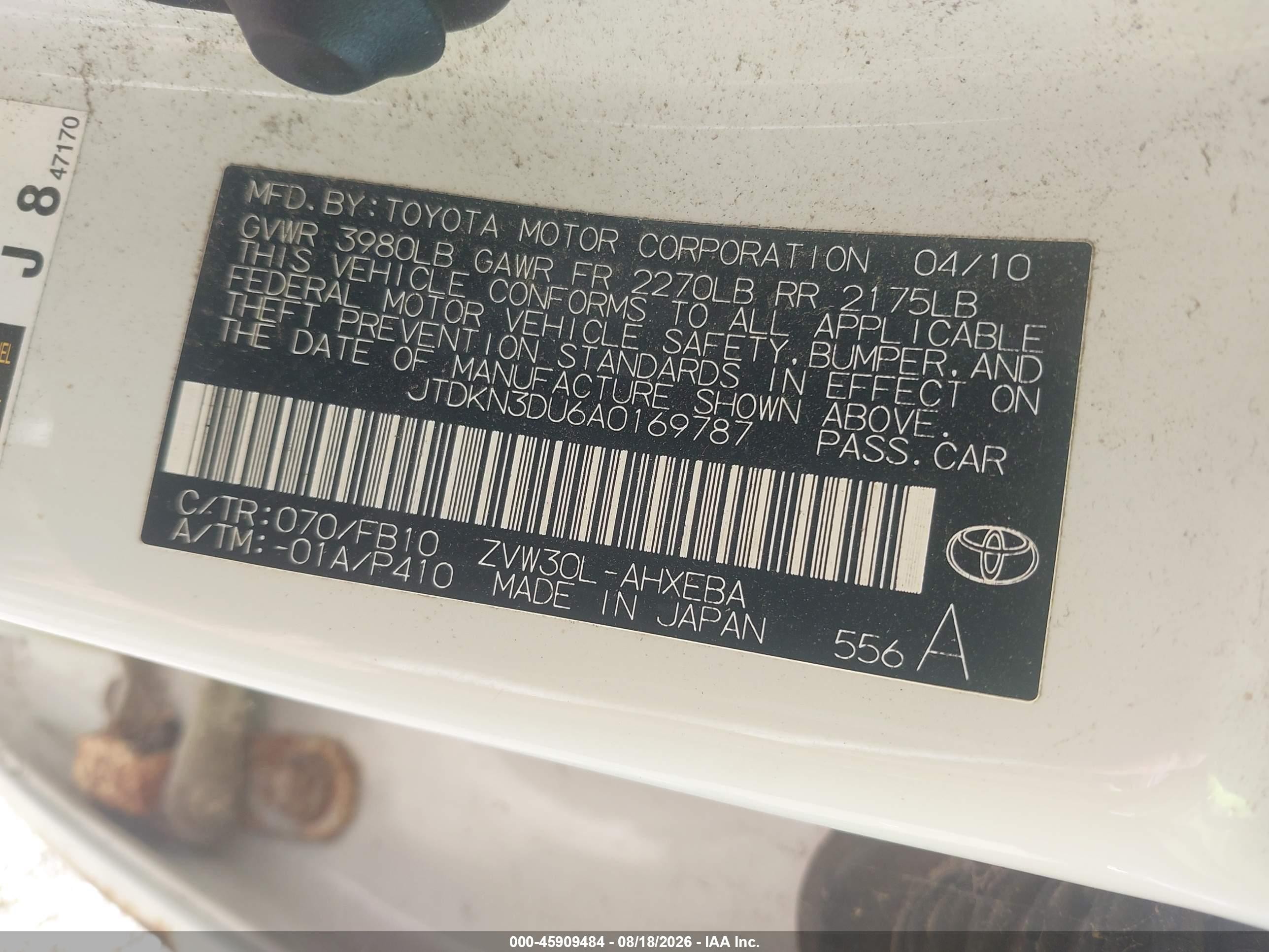 2010 Toyota Prius Iii White vin: JTDKN3DU6A0169787
