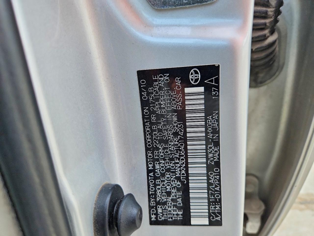 2010 Toyota Prius Iv Silver vin: JTDKN3DU6A0174231