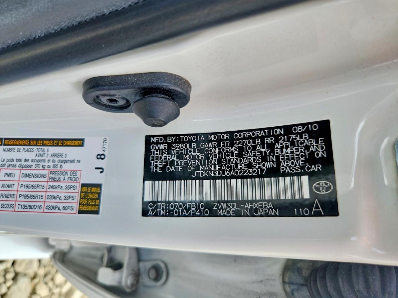 2010 Toyota Prius Iii White vin: JTDKN3DU6A0223217