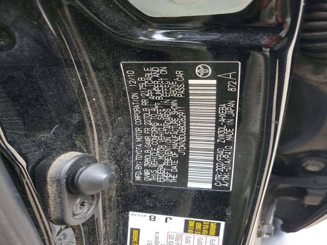 2011 Toyota Prius Two Black vin: JTDKN3DU6B0262911